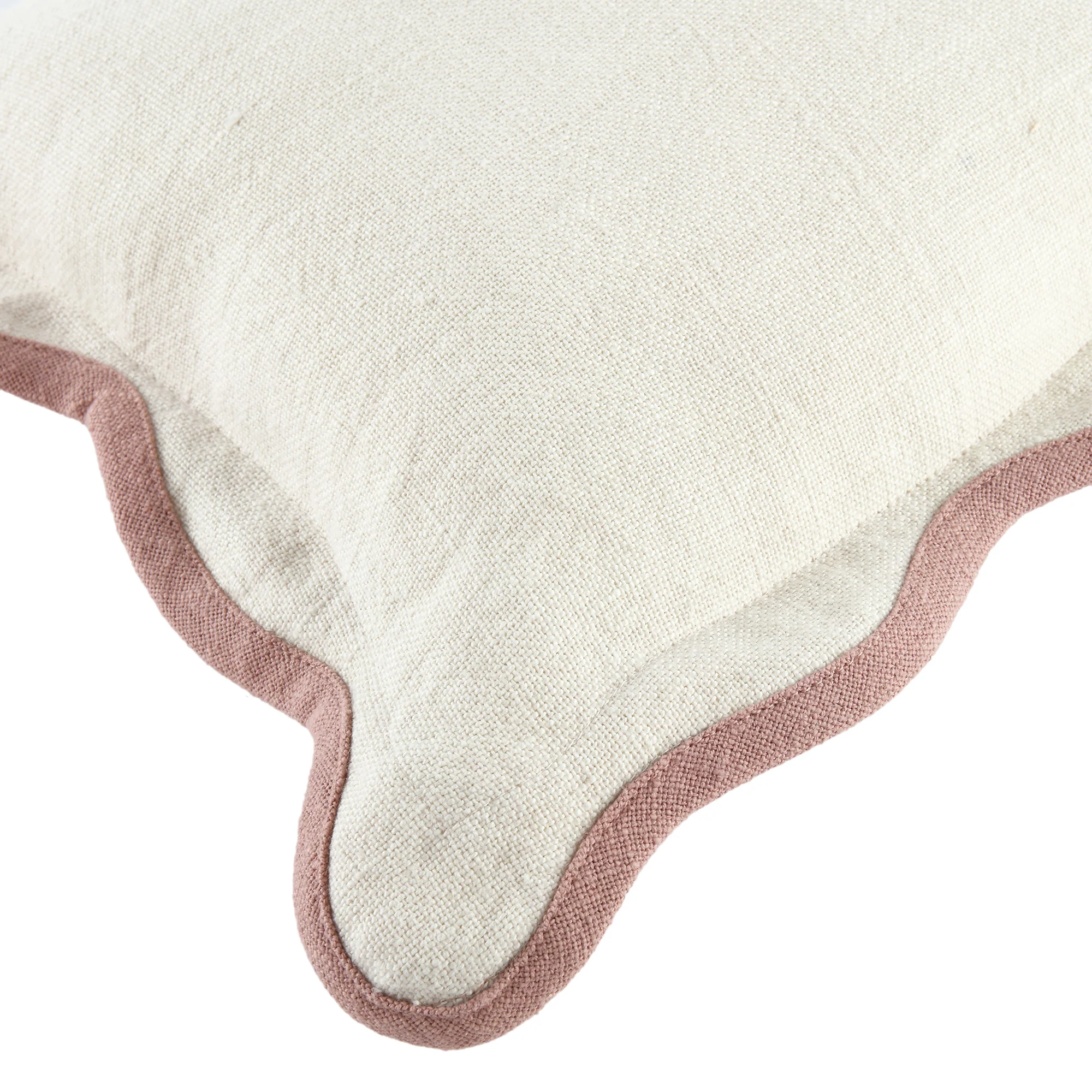 Evie Linen Dusky Pink Scalloped Square Cushion - Image 3