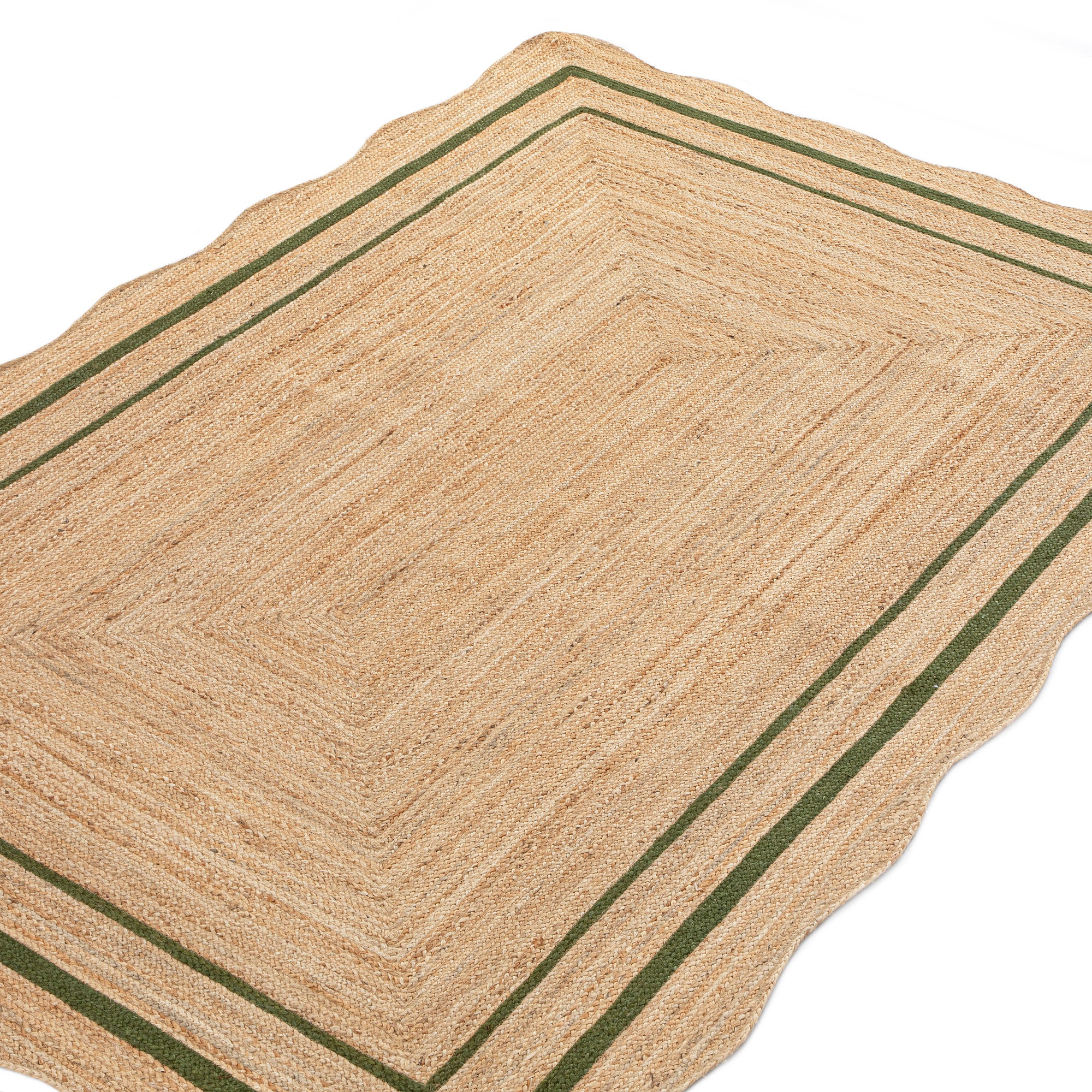 Evie Hand Braided Jute Scallop Green Border Rectangular Rug - Image 4