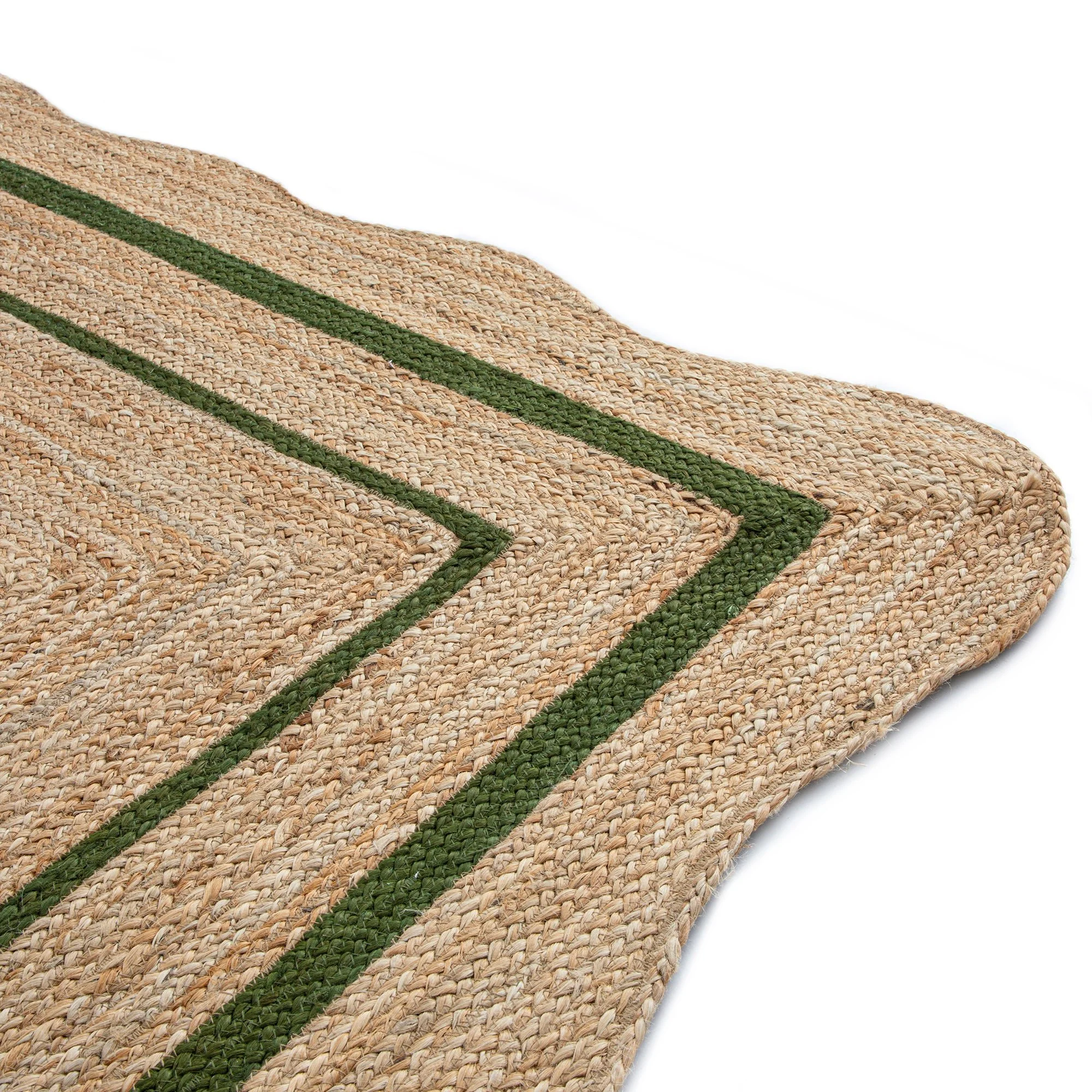 Evie Hand Braided Jute Scallop Green Border Rectangular Rug - Image 6