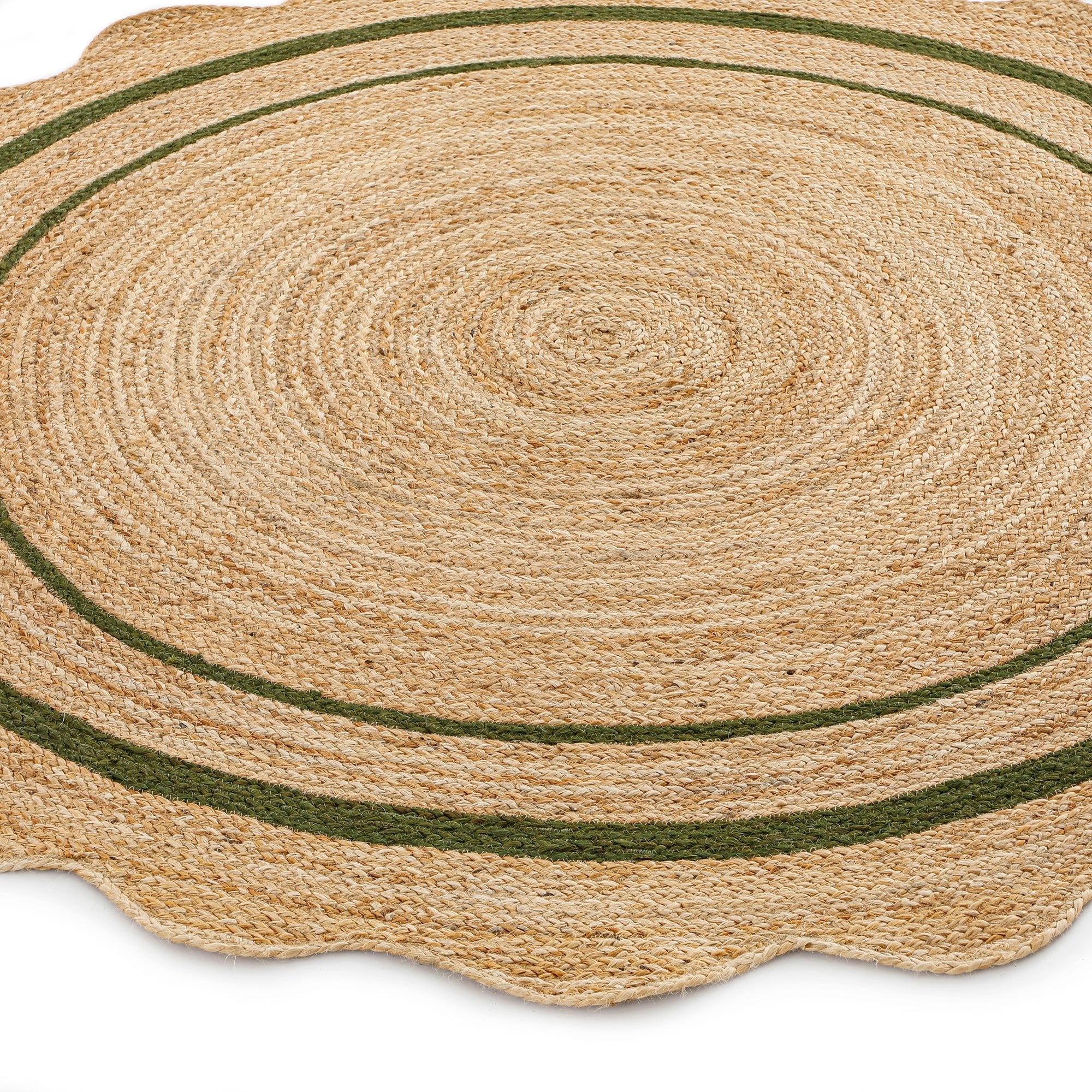 Evie Hand Braided Jute Scallop Green Round Rug - Image 3