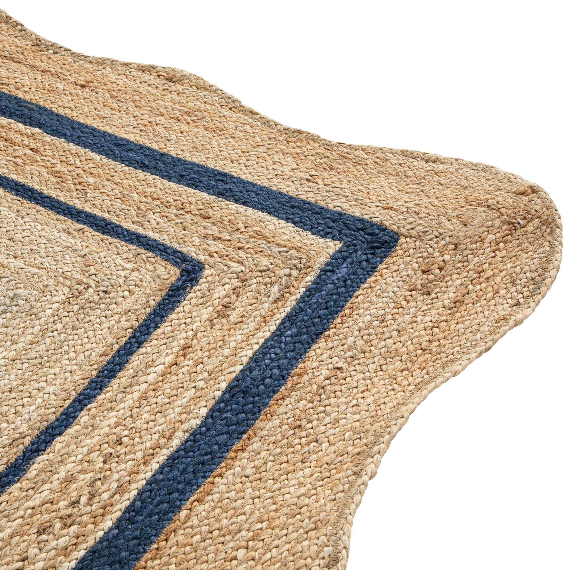 Evie Hand Braided Jute Scallop Navy Blue Border Rectangular Rug - Image 5