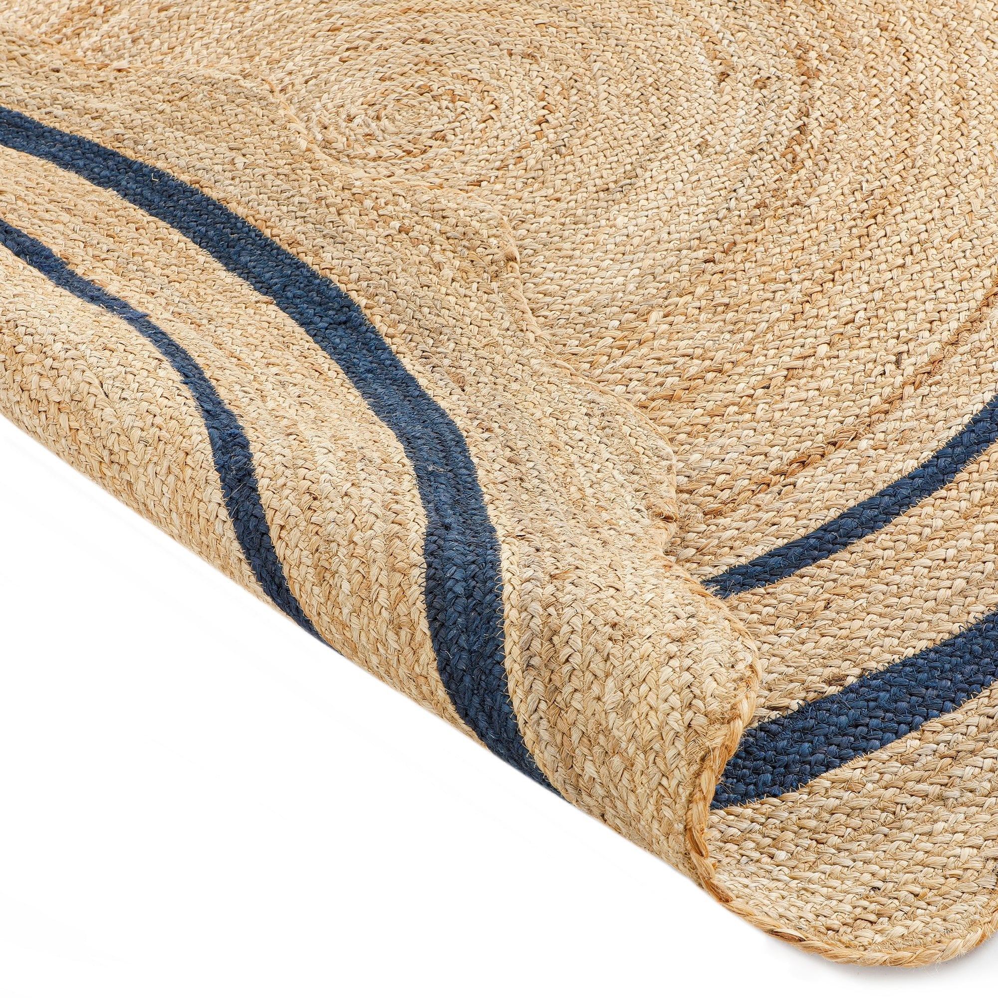 Evie Hand Braided Jute Scallop Navy Blue Round Rug - Image 5