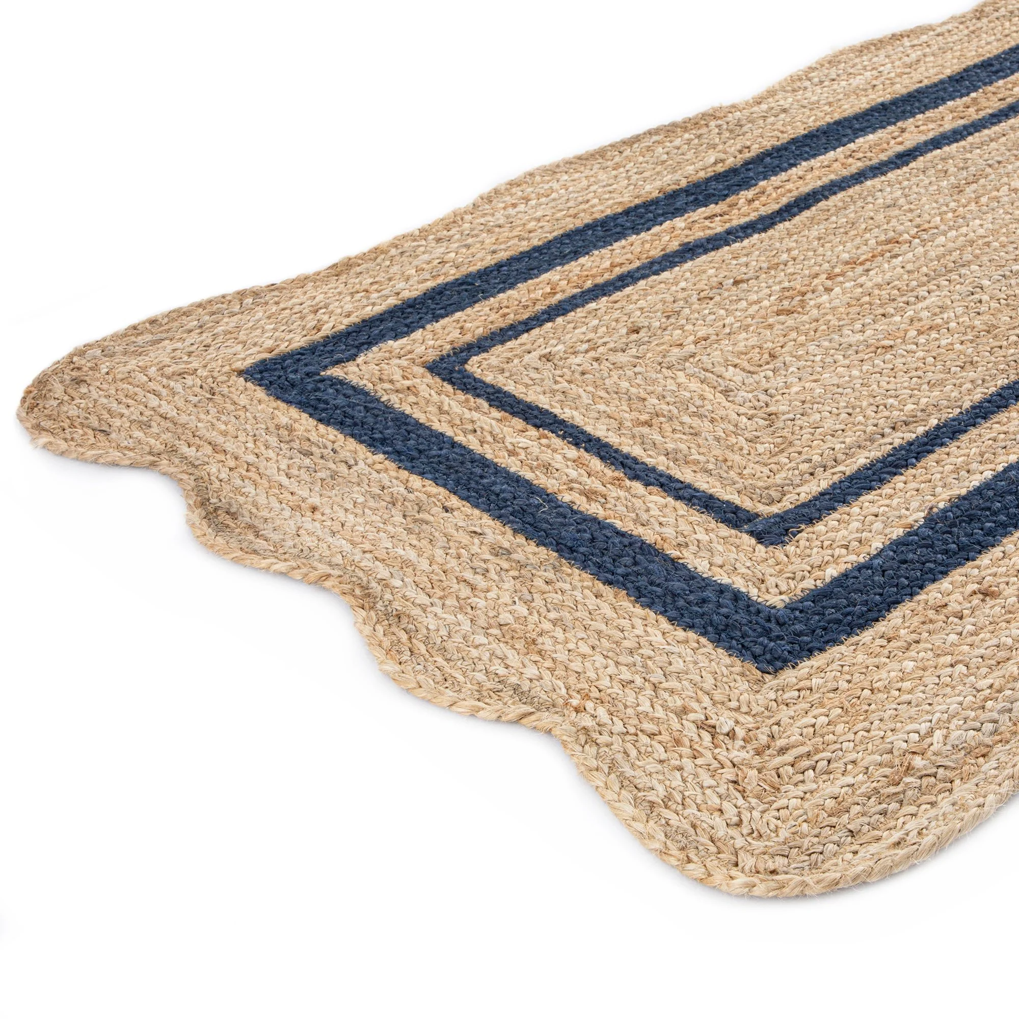 Evie Hand Braided Jute Scallop Navy Blue Runner - Image 5