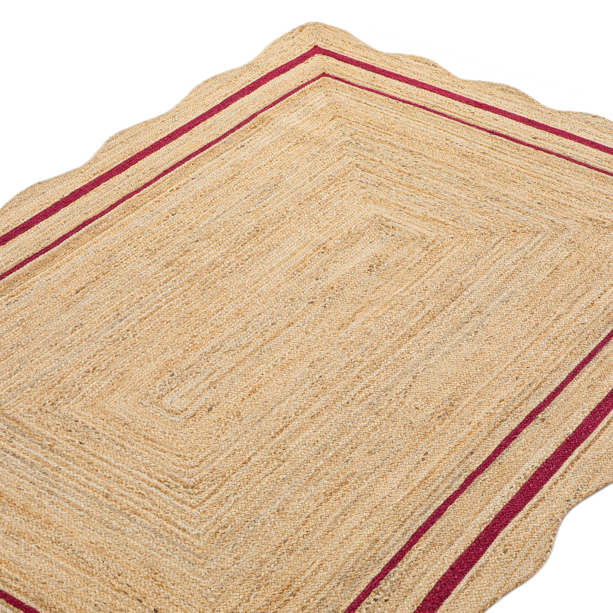 Evie Hand Braided Jute Scallop Scarlet Red Border Rectangular Rug - Image 2