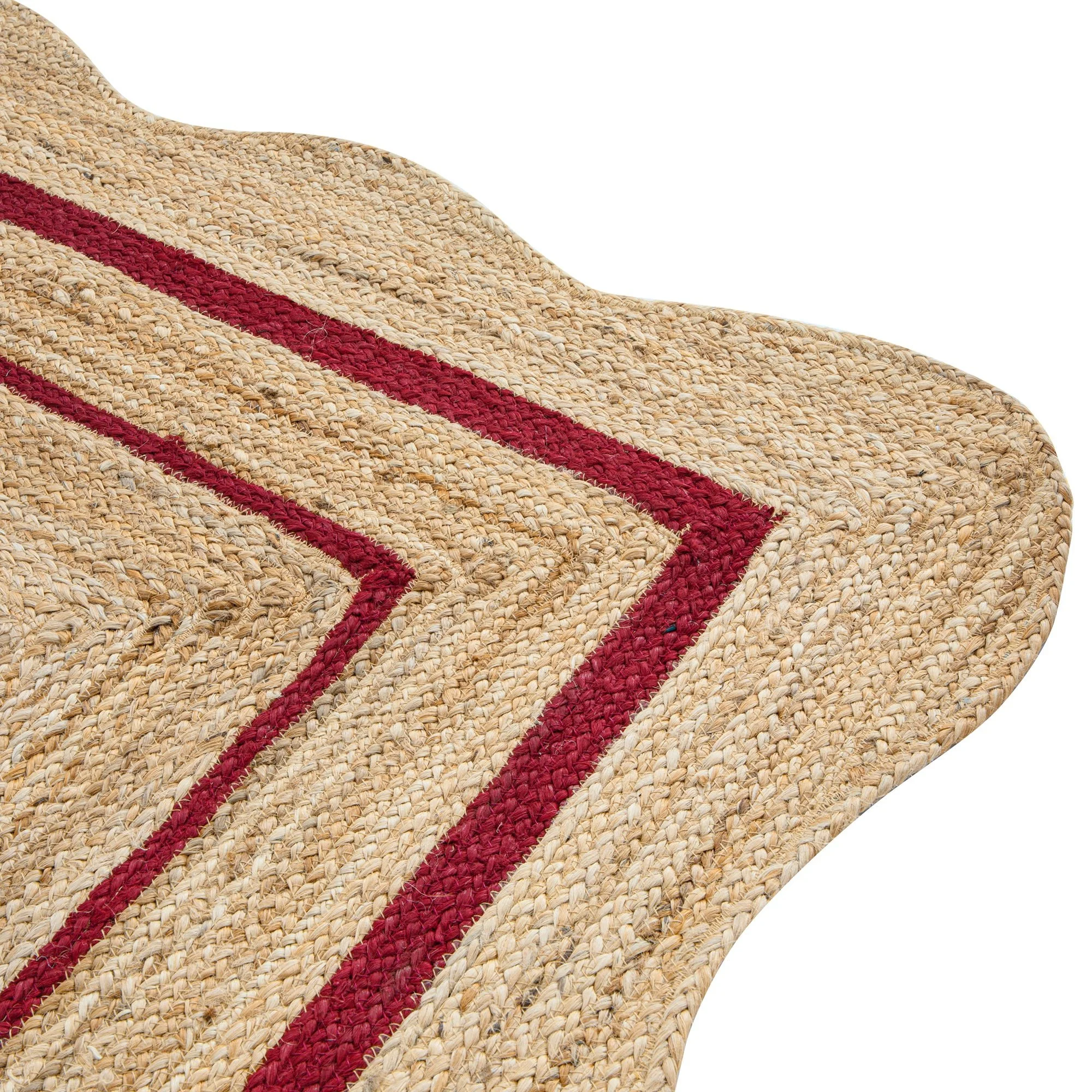 Evie Hand Braided Jute Scallop Scarlet Red Border Rectangular Rug - Image 4