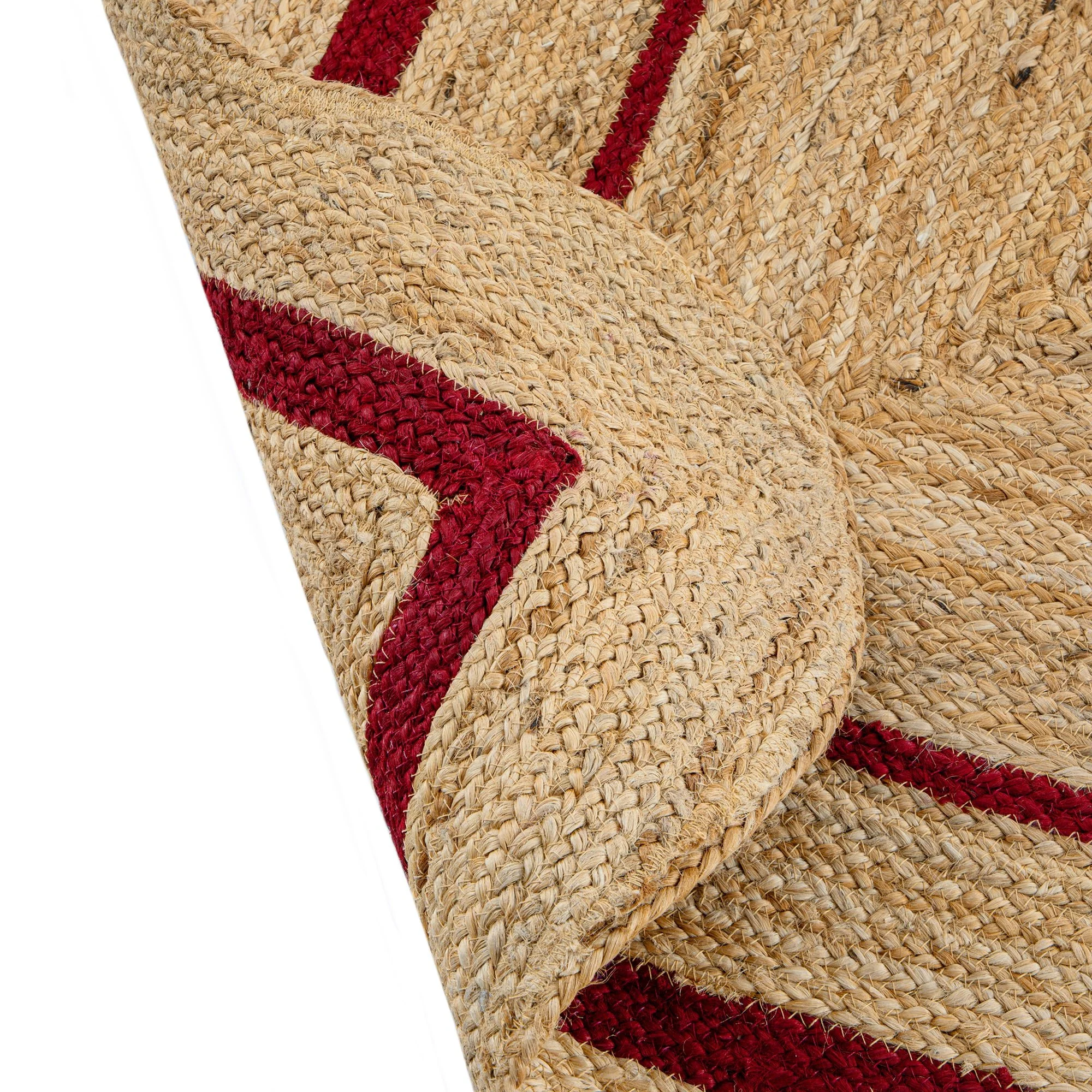 Evie Hand Braided Jute Scallop Scarlet Red Border Rectangular Rug - Image 7