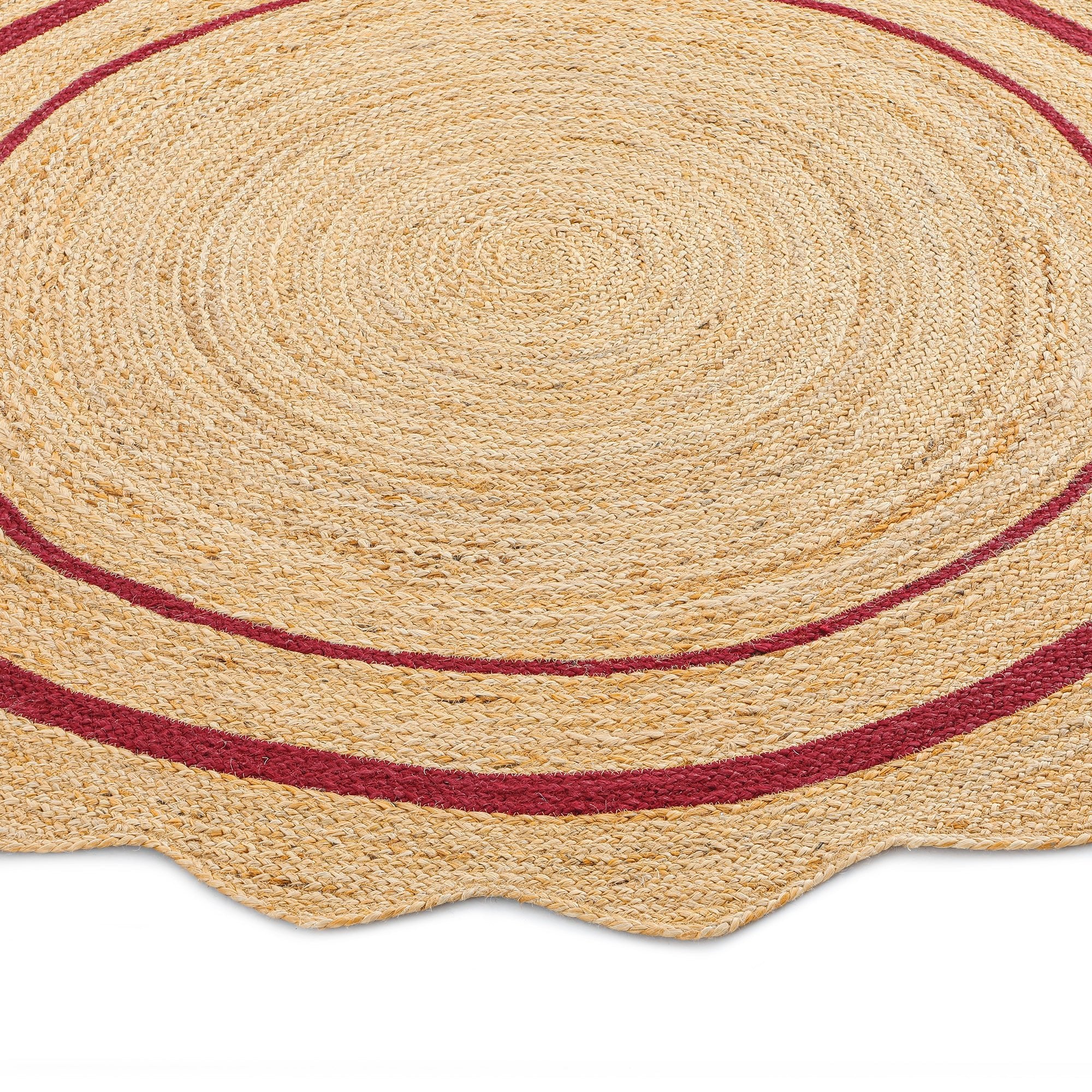 Evie Hand Braided Jute Scallop Scarlet Red Round Rug - Image 2