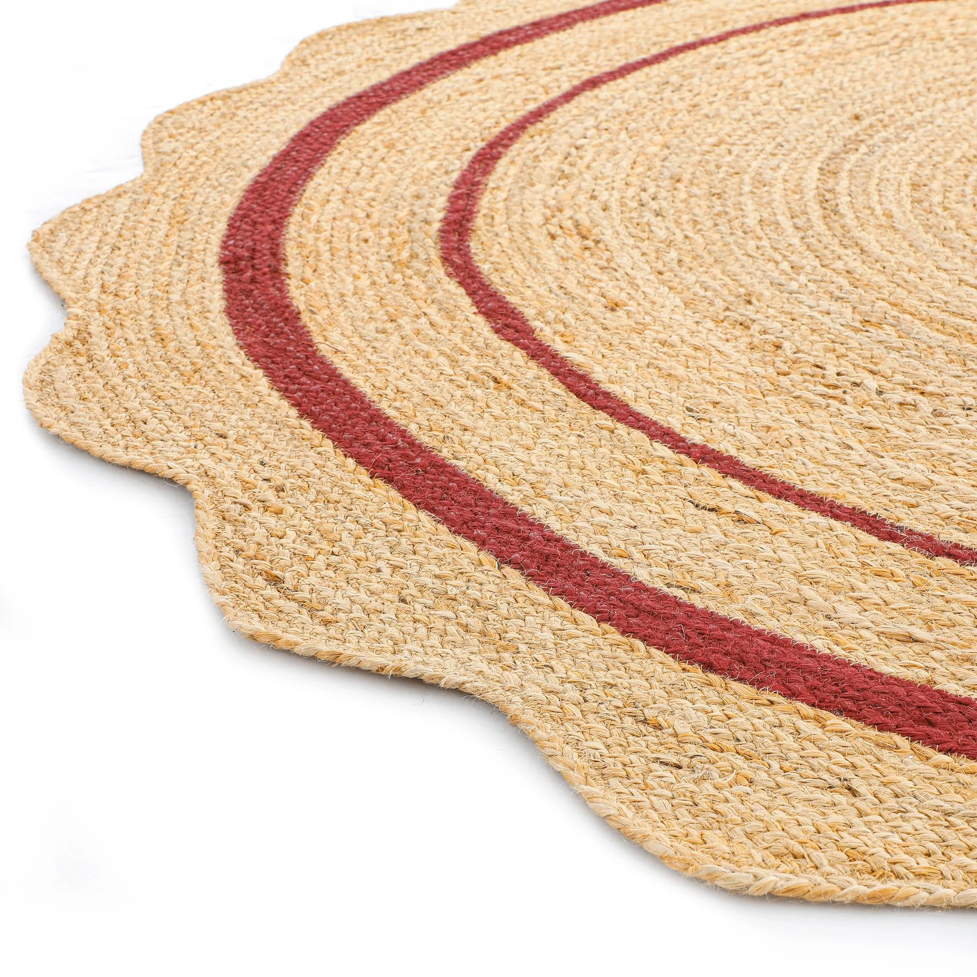 Evie Hand Braided Jute Scallop Scarlet Red Round Rug - Image 4
