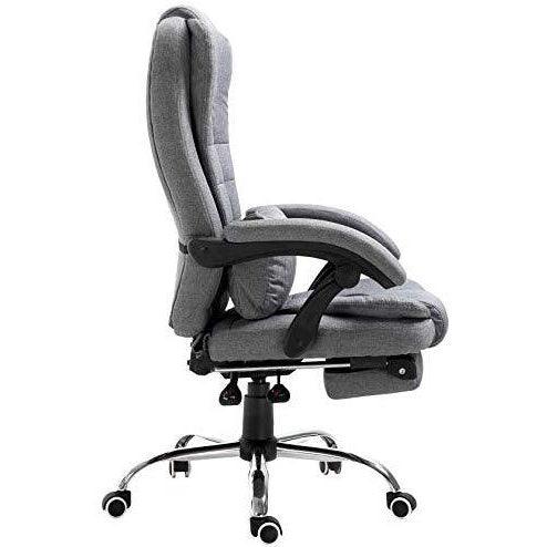 Executive Reclining Desk Chair with Footrest, Headrest and Lumbar Cushion Support, Grey Fabric - Image 4