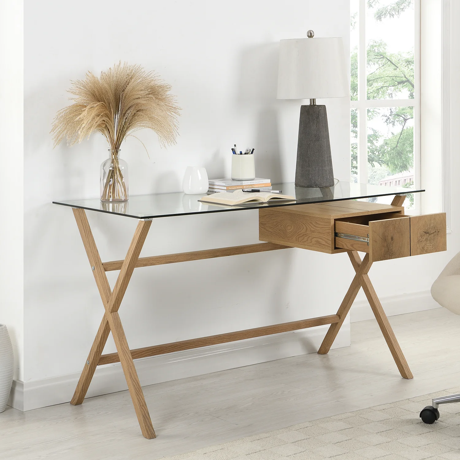 Exton 1-Drawer Glass Desk - Image 2