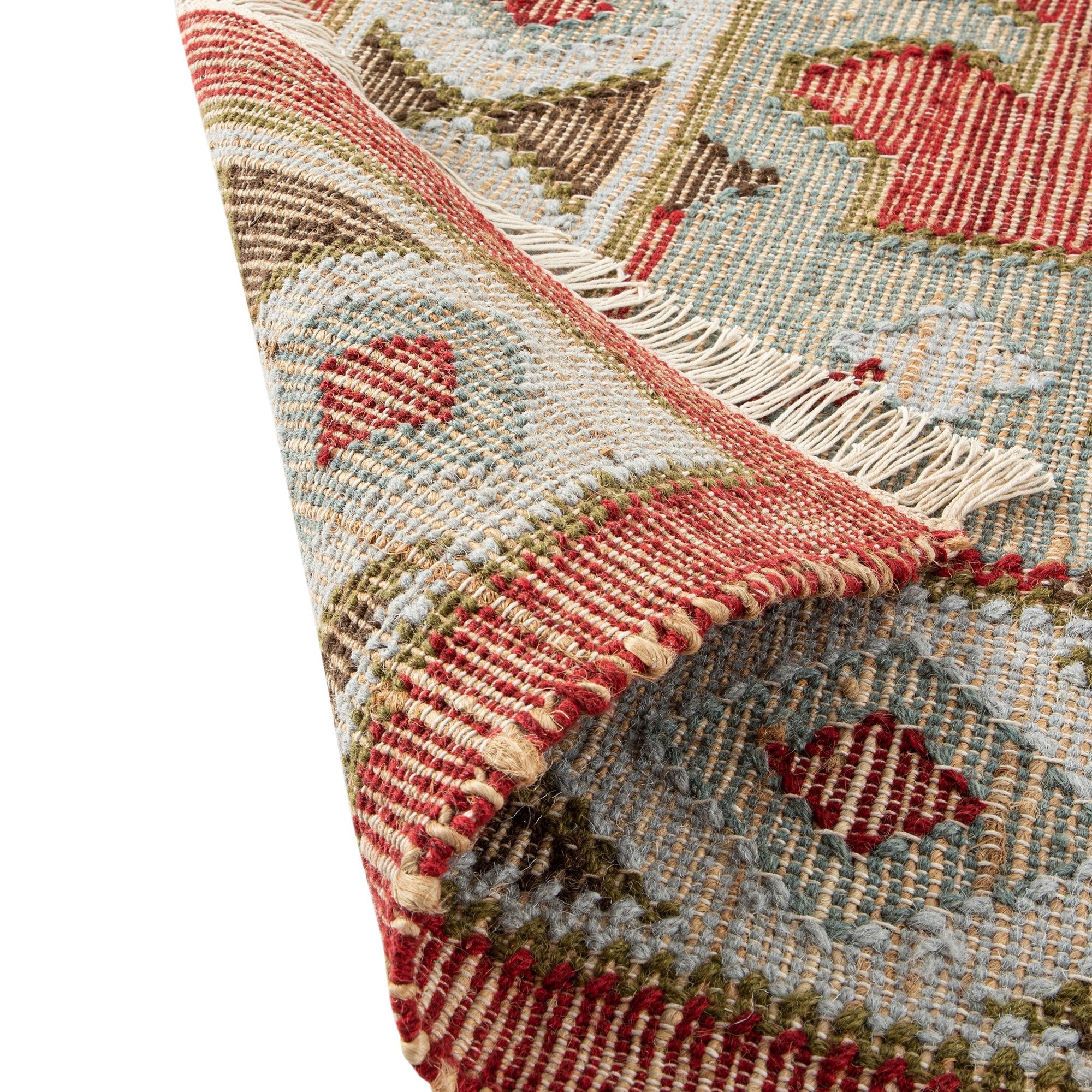 Farah Kilim Traditional Handwoven Wool & Jute Deep Red Rug - Image 10