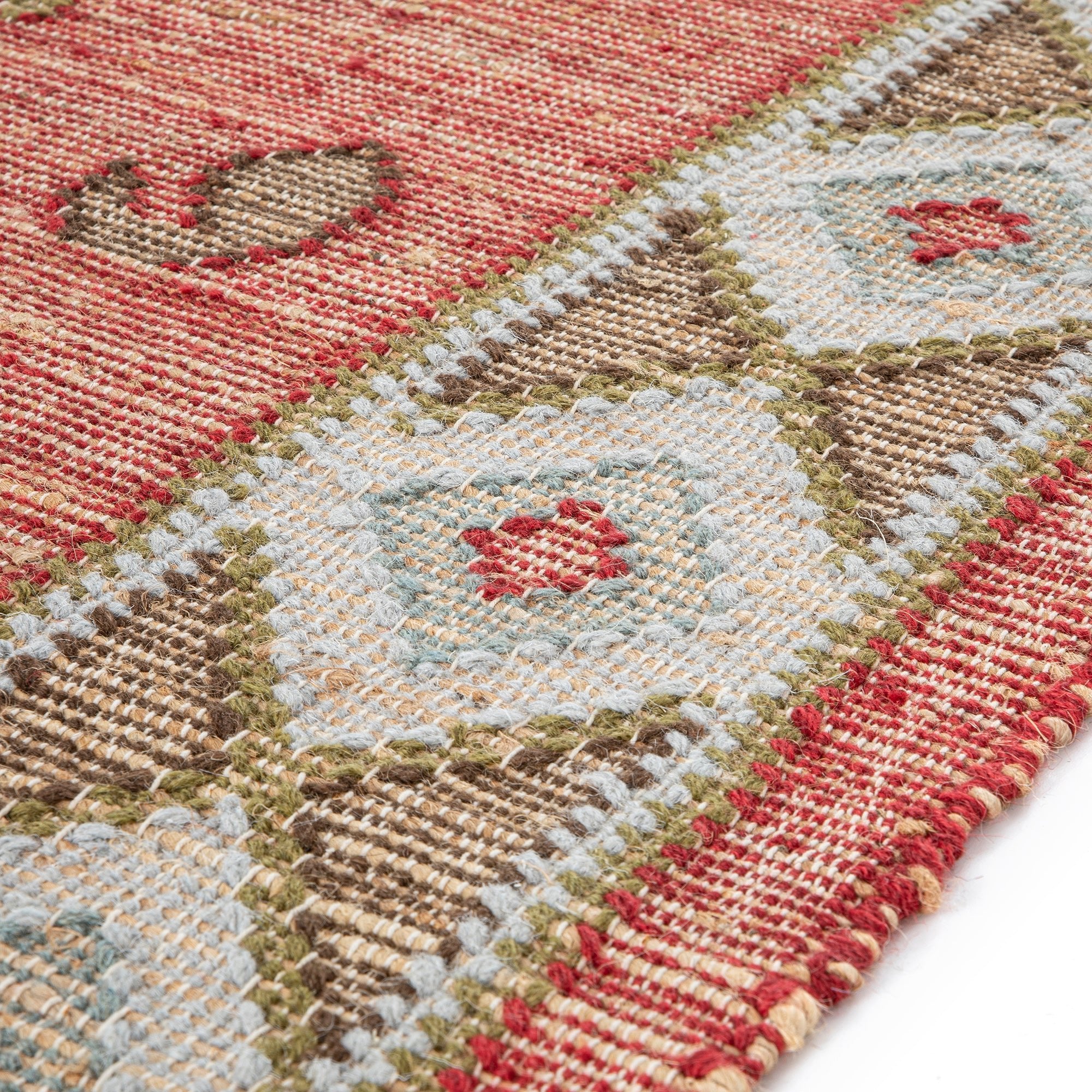Farah Kilim Traditional Handwoven Wool & Jute Deep Red Rug - Image 7