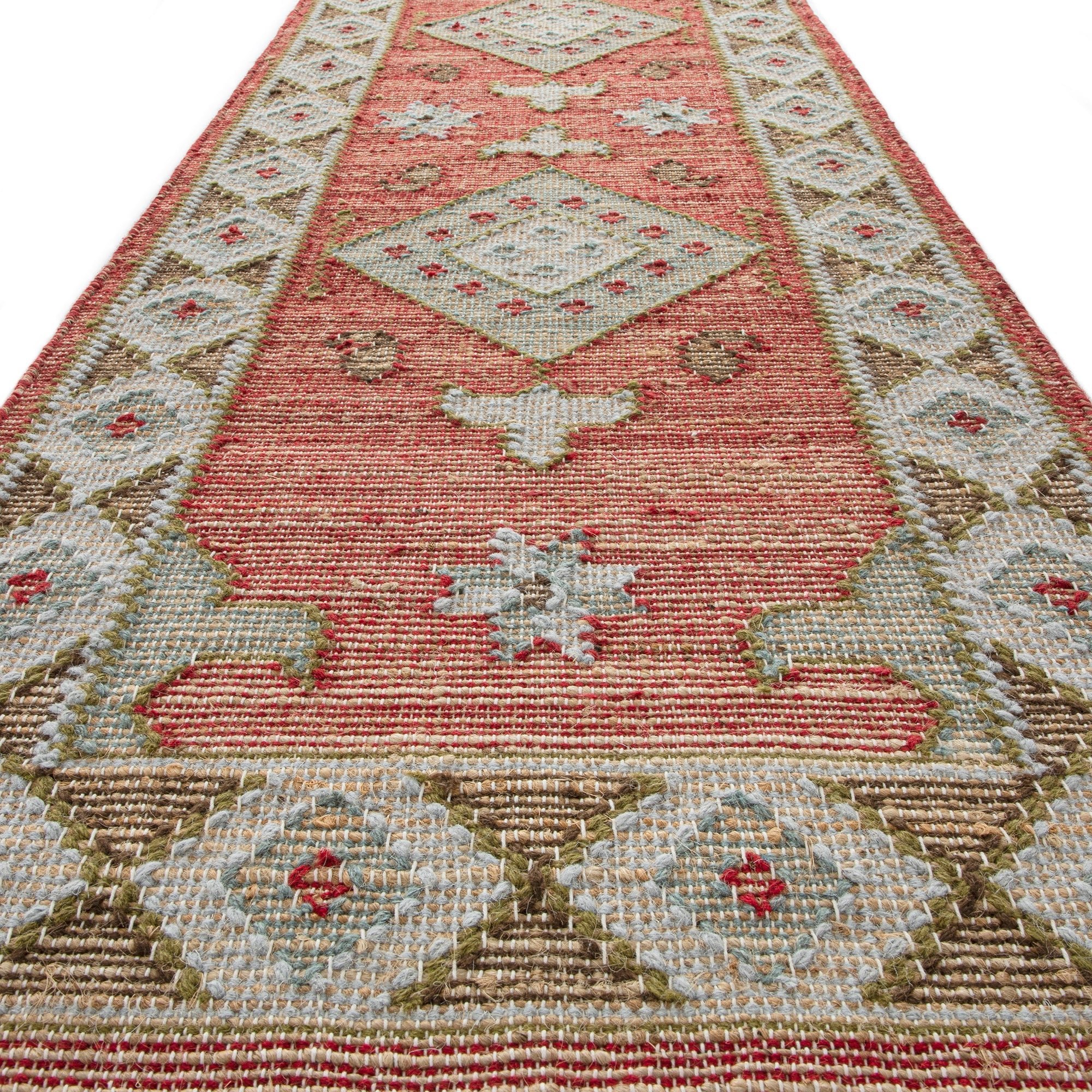 Farah Kilim Traditional Handwoven Wool & Jute Deep Red Runner - Image 4