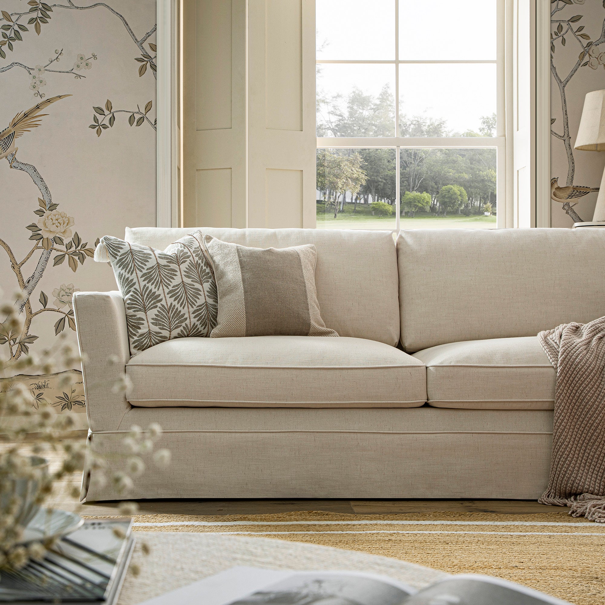 Fitz Skirted Large 3-Seater Sofa, Oatmeal Linen Blend - Image 4