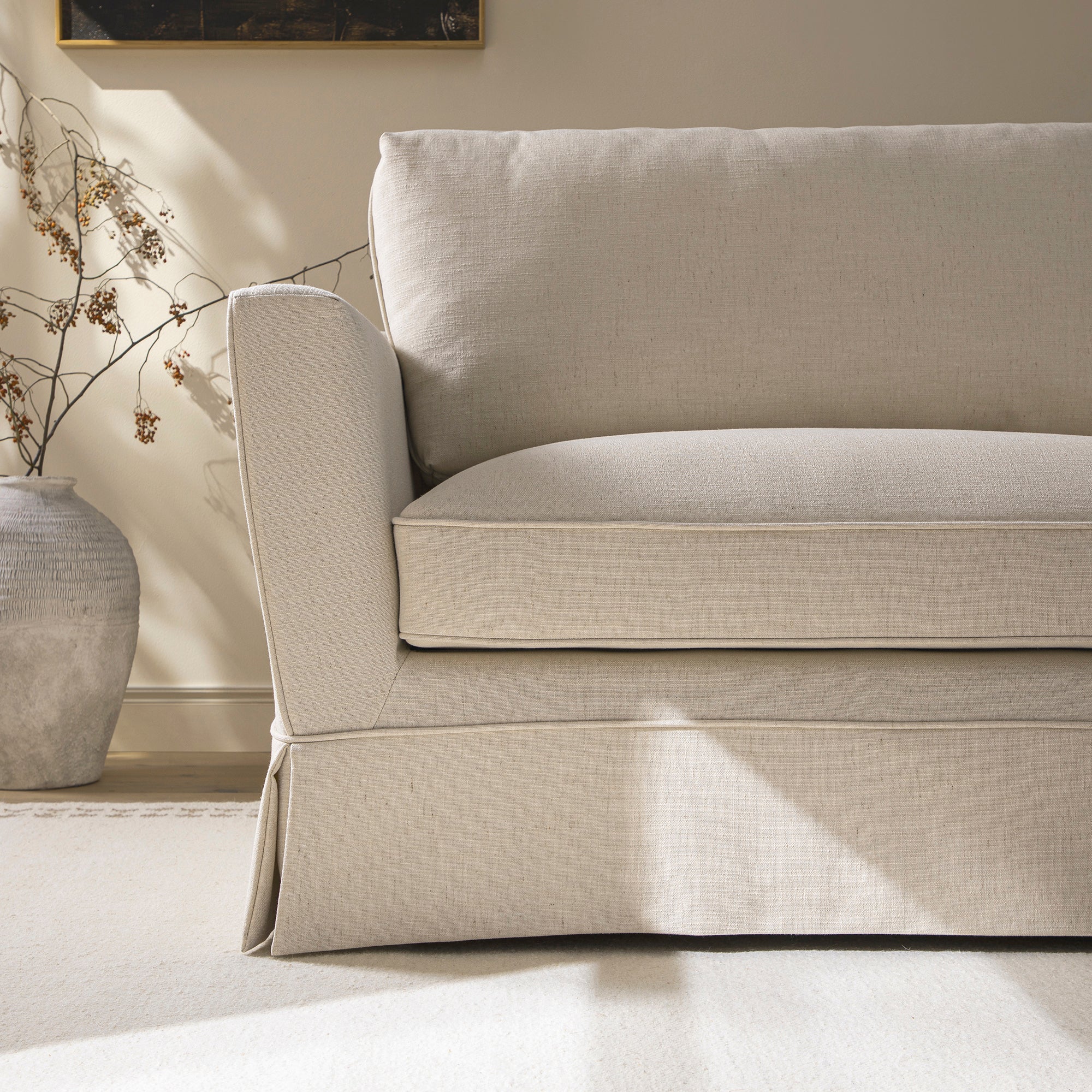 Fitz Skirted Loveseat, Oatmeal Linen Blend - Image 3