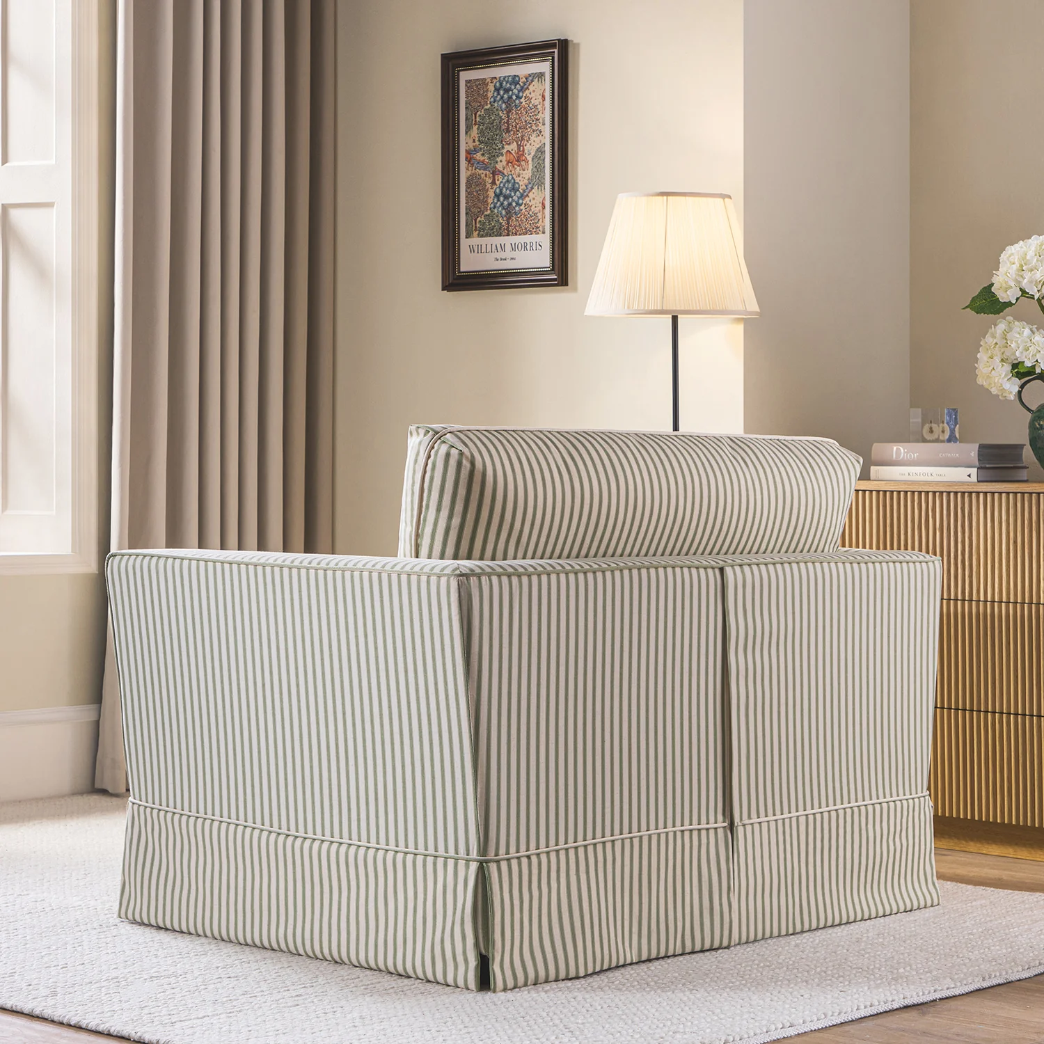 Fitz Skirted Loveseat, Sage Striped Linen Blend - Image 3