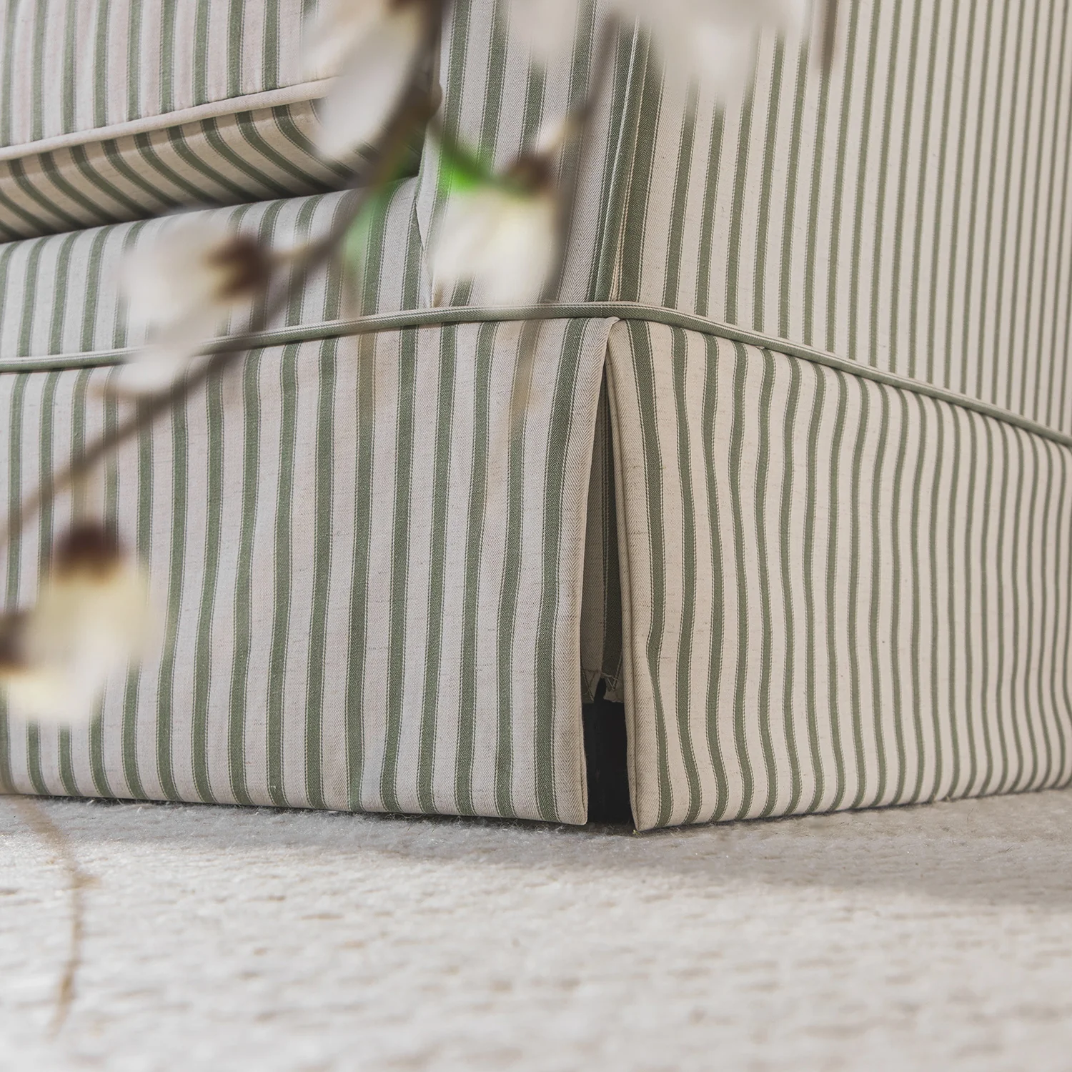 Fitz Skirted Loveseat, Sage Striped Linen Blend - Image 6