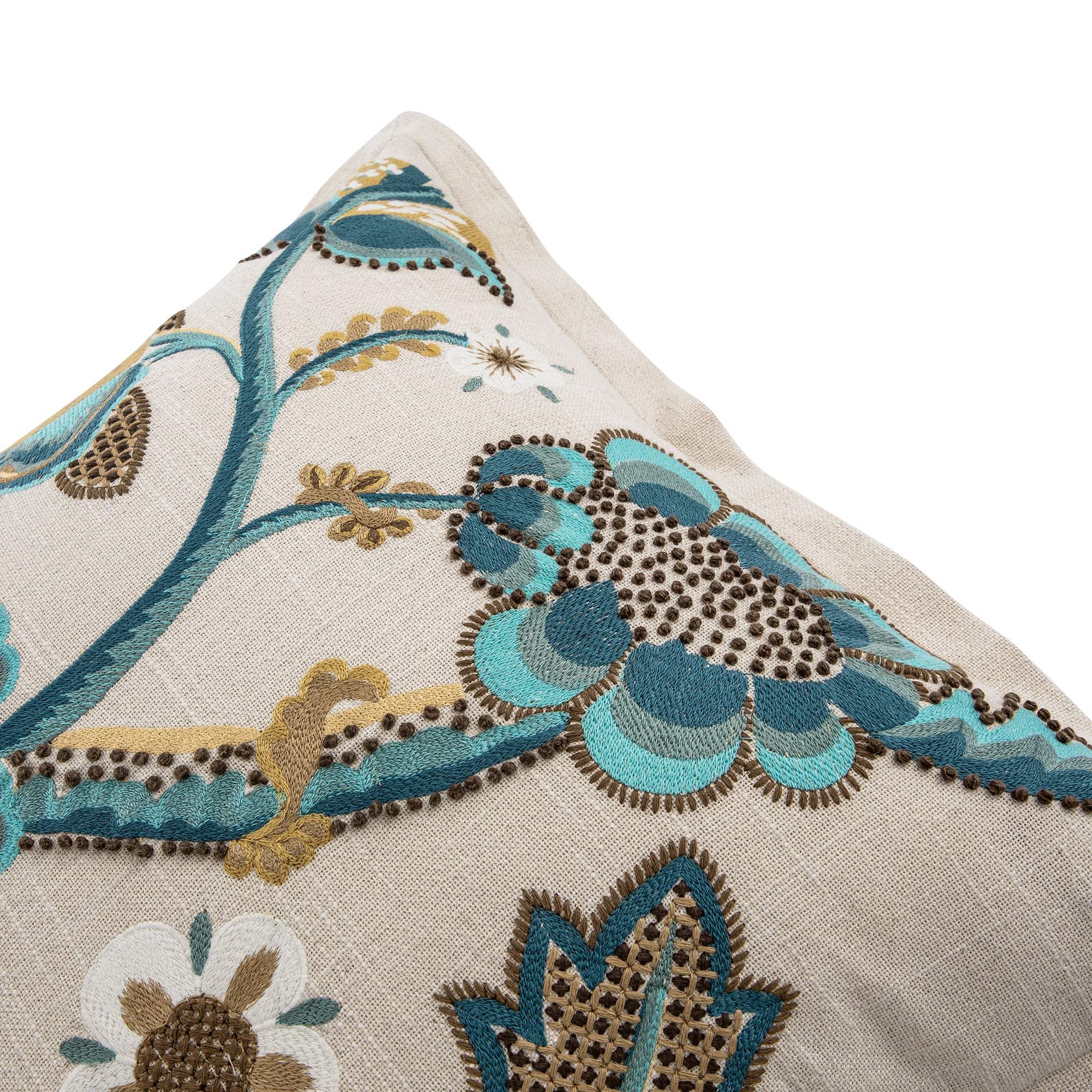 Flora & Fauna Hand Embroidered Azure Bloom Cushion - Image 3