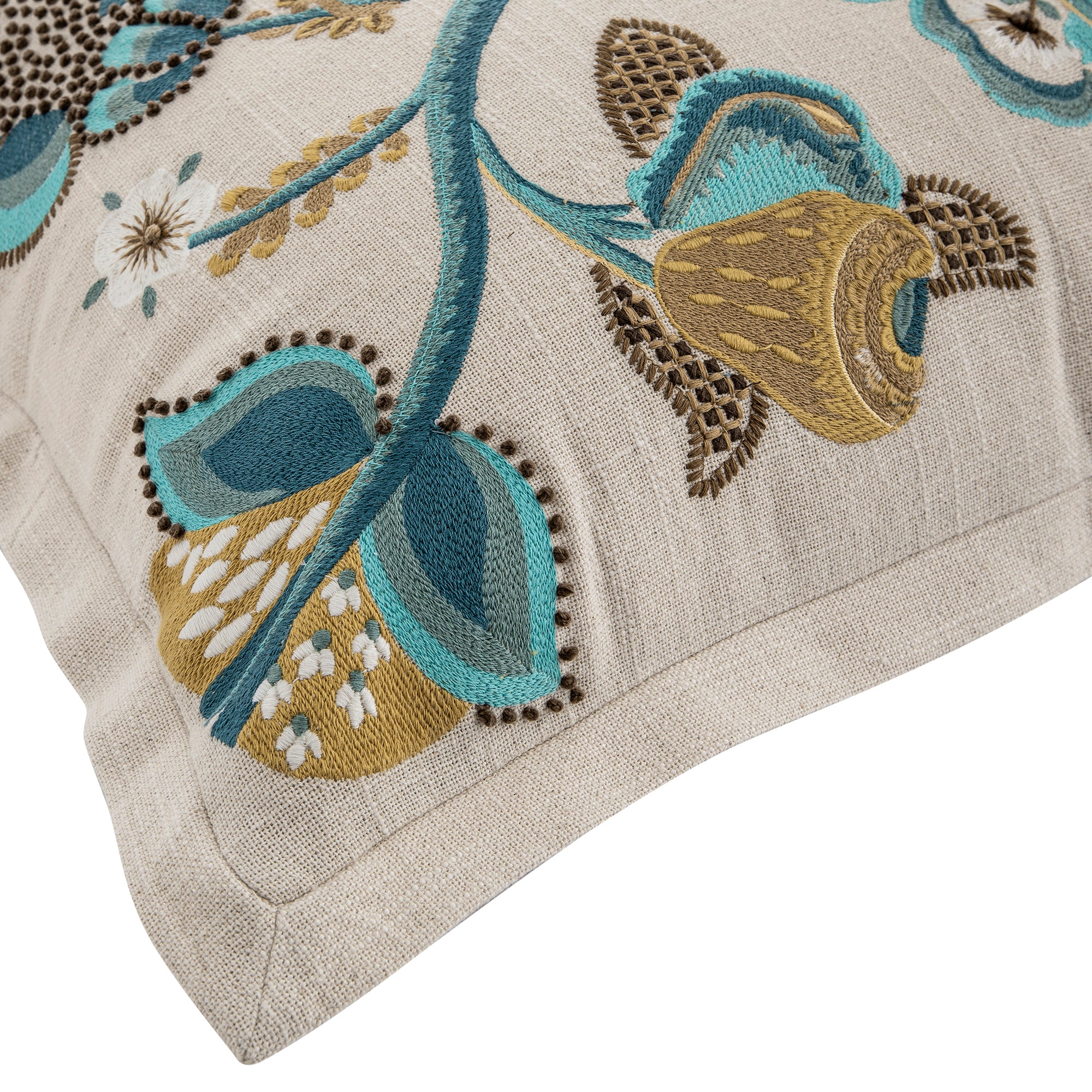 Flora & Fauna Hand Embroidered Azure Bloom Cushion - Image 5