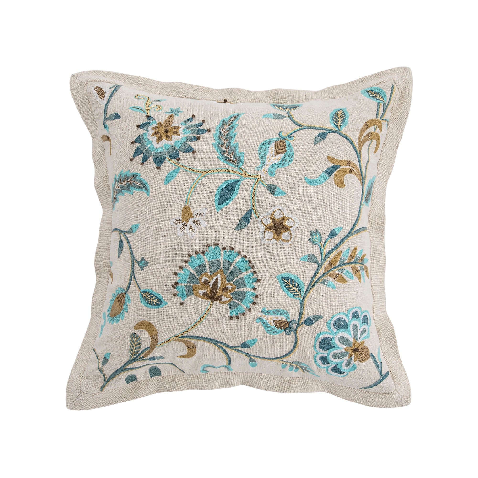 Flora & Fauna Hand Embroidered Azure Fantasy Cushion - Image 4