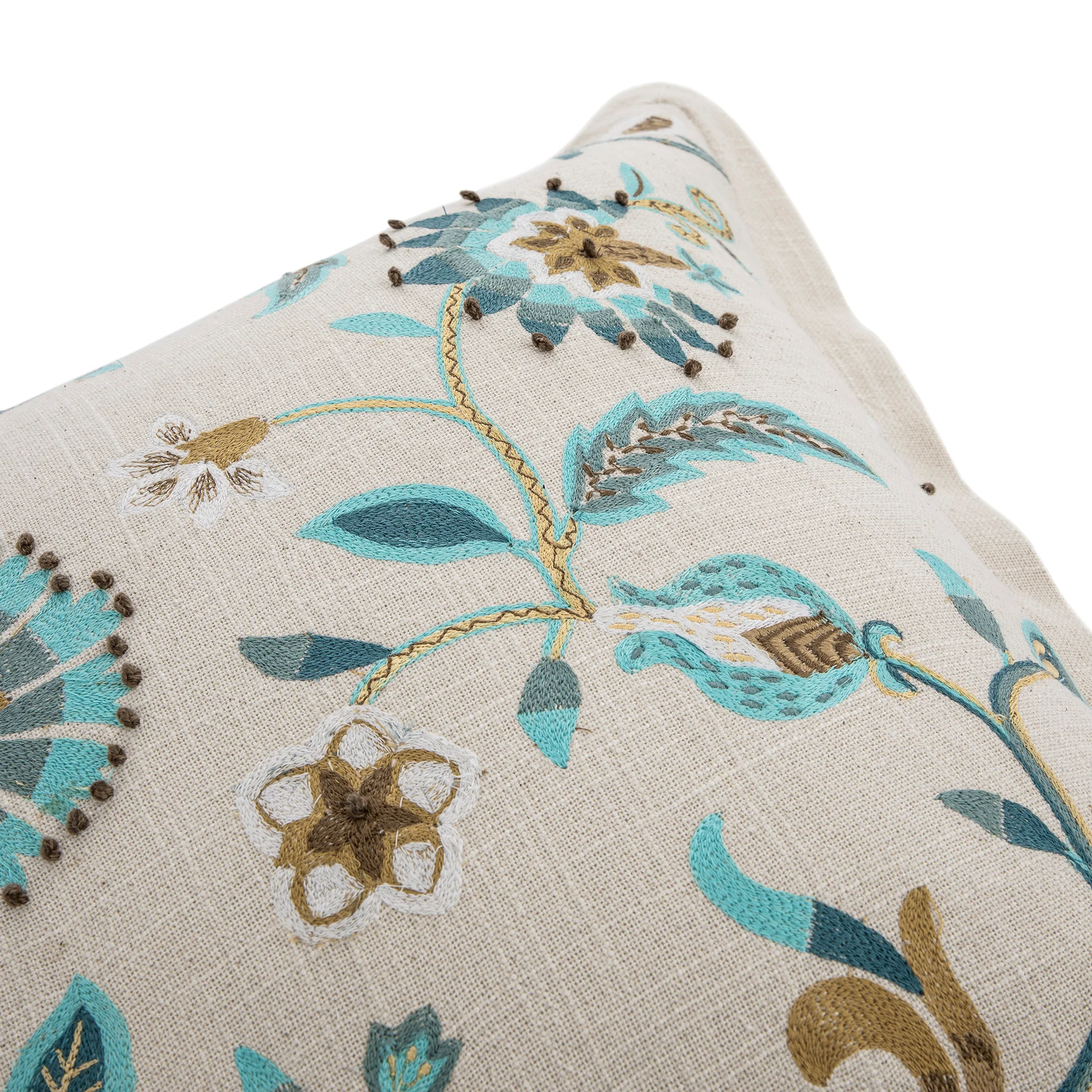 Flora & Fauna Hand Embroidered Azure Fantasy Cushion - Image 6