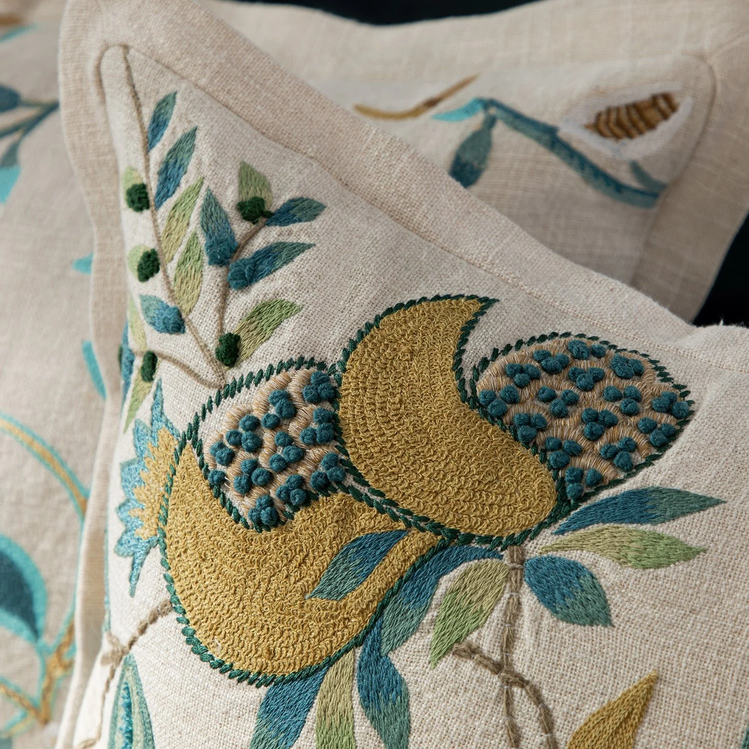 Flora & Fauna Hand Embroidered Azure Wonder Cushion - Image 5