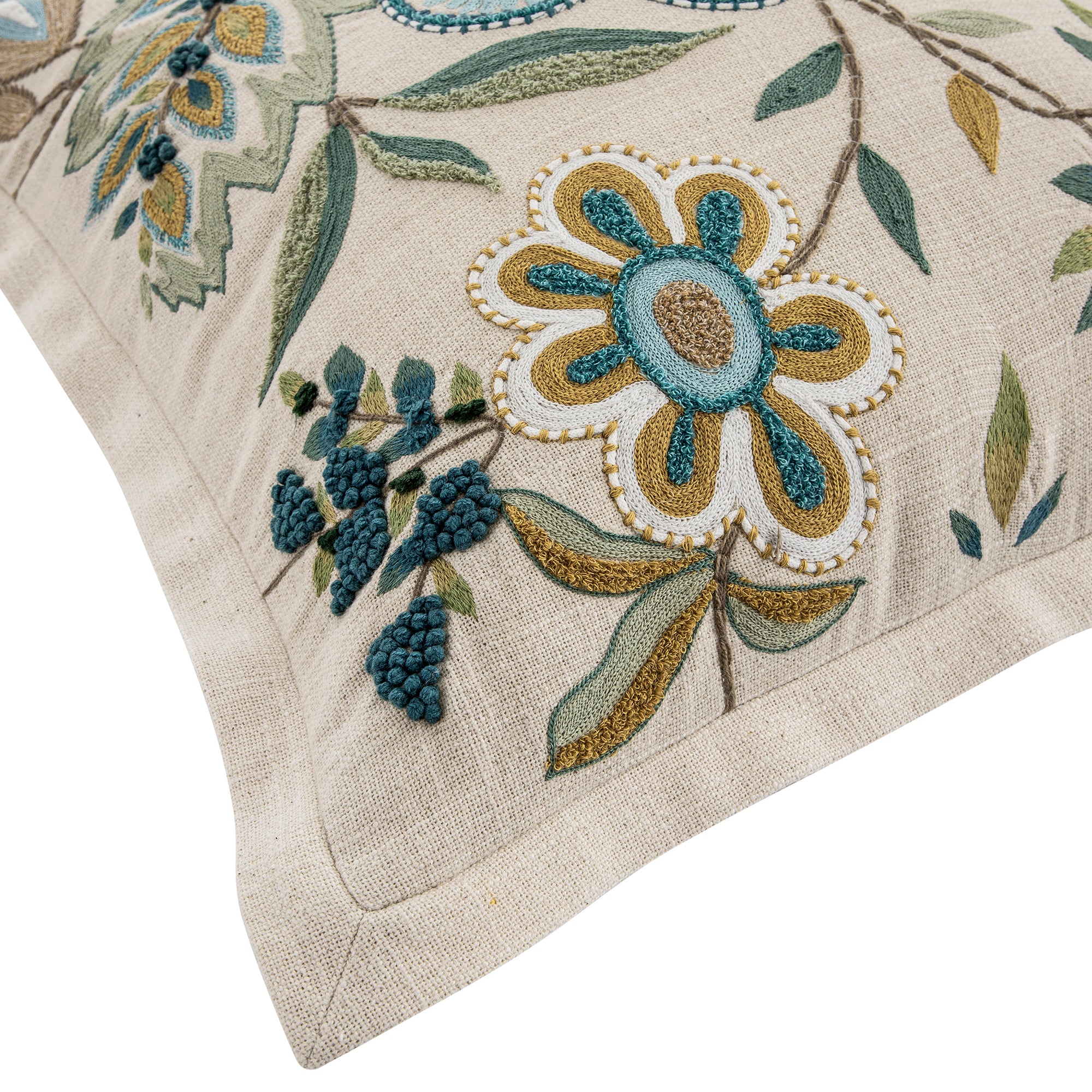 Flora & Fauna Hand Embroidered Azure Wonder Cushion - Image 9