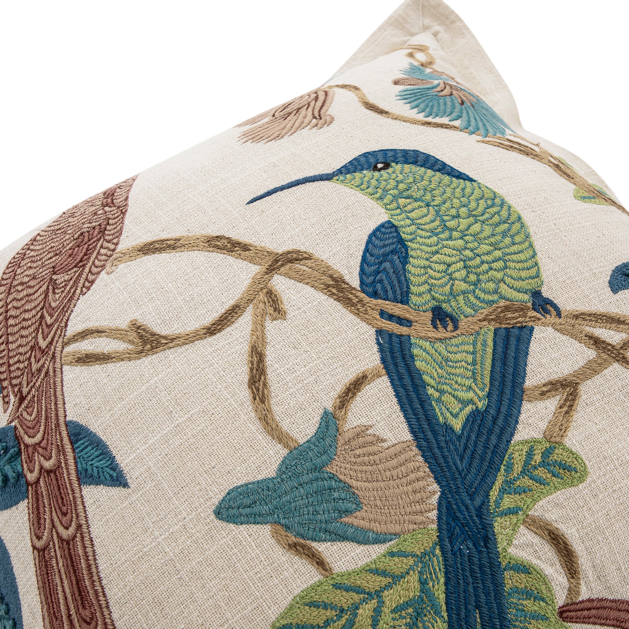 Flora & Fauna Hand Embroidered Birds Of A Feather Cushion - Image 2