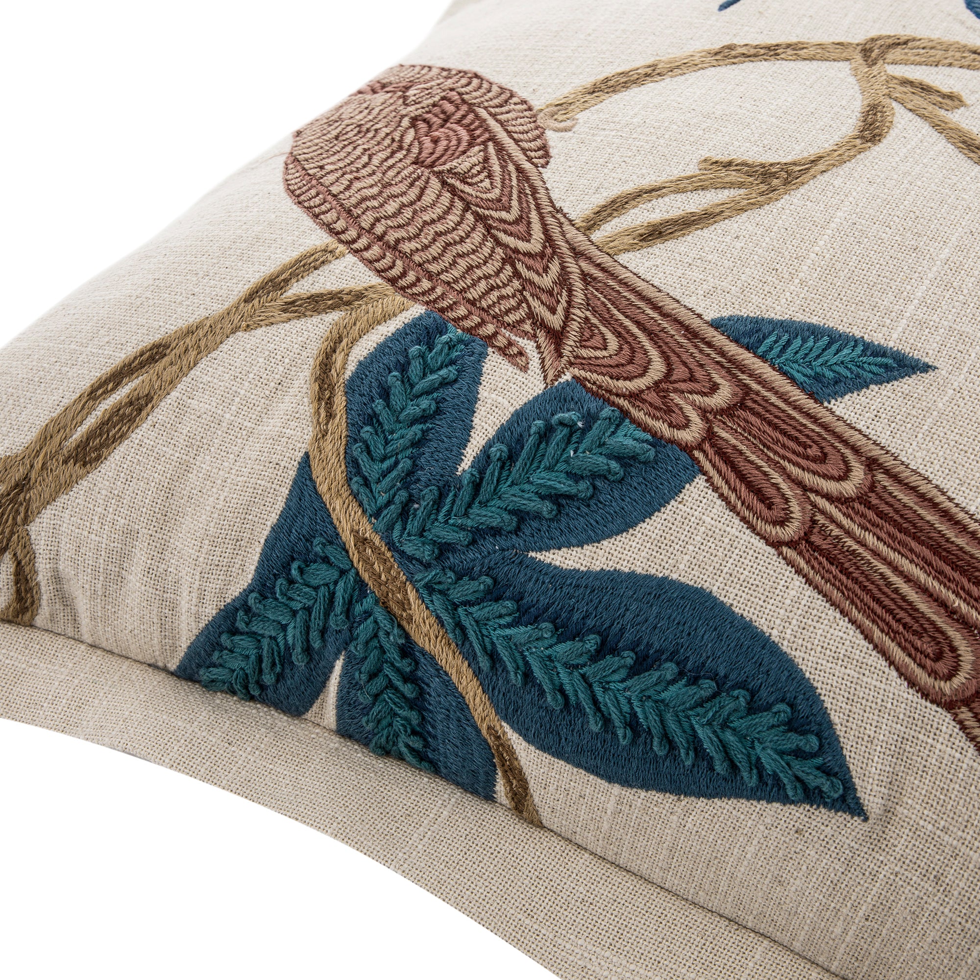 Flora & Fauna Hand Embroidered Birds Of A Feather Cushion - Image 3