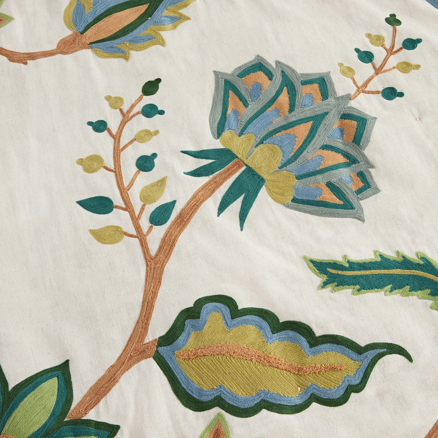 Flora & Fauna Jacobean Floral Embroidered Quilted Cotton Bedspread - Image 4