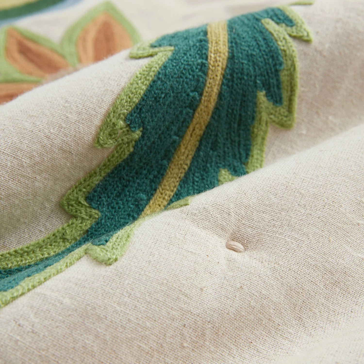 Flora & Fauna Jacobean Floral Embroidered Quilted Cotton Bedspread - Image 8
