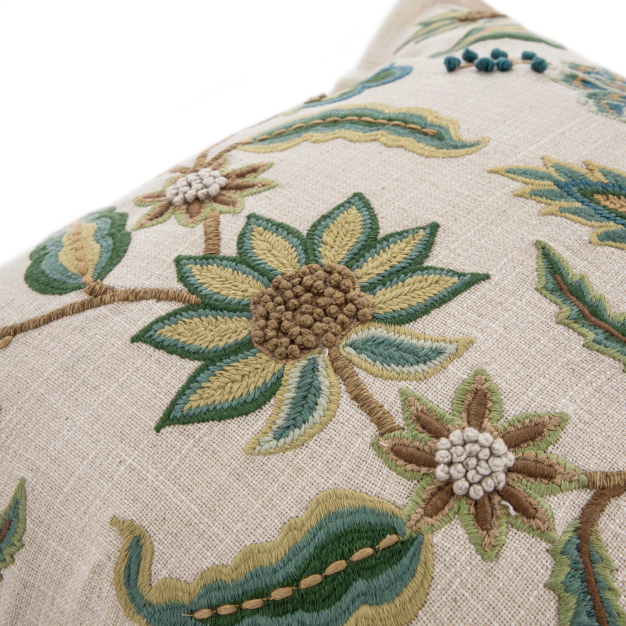 Flora & Fauna Hand Embroidered Jacobean Oasis Cushion - Image 3