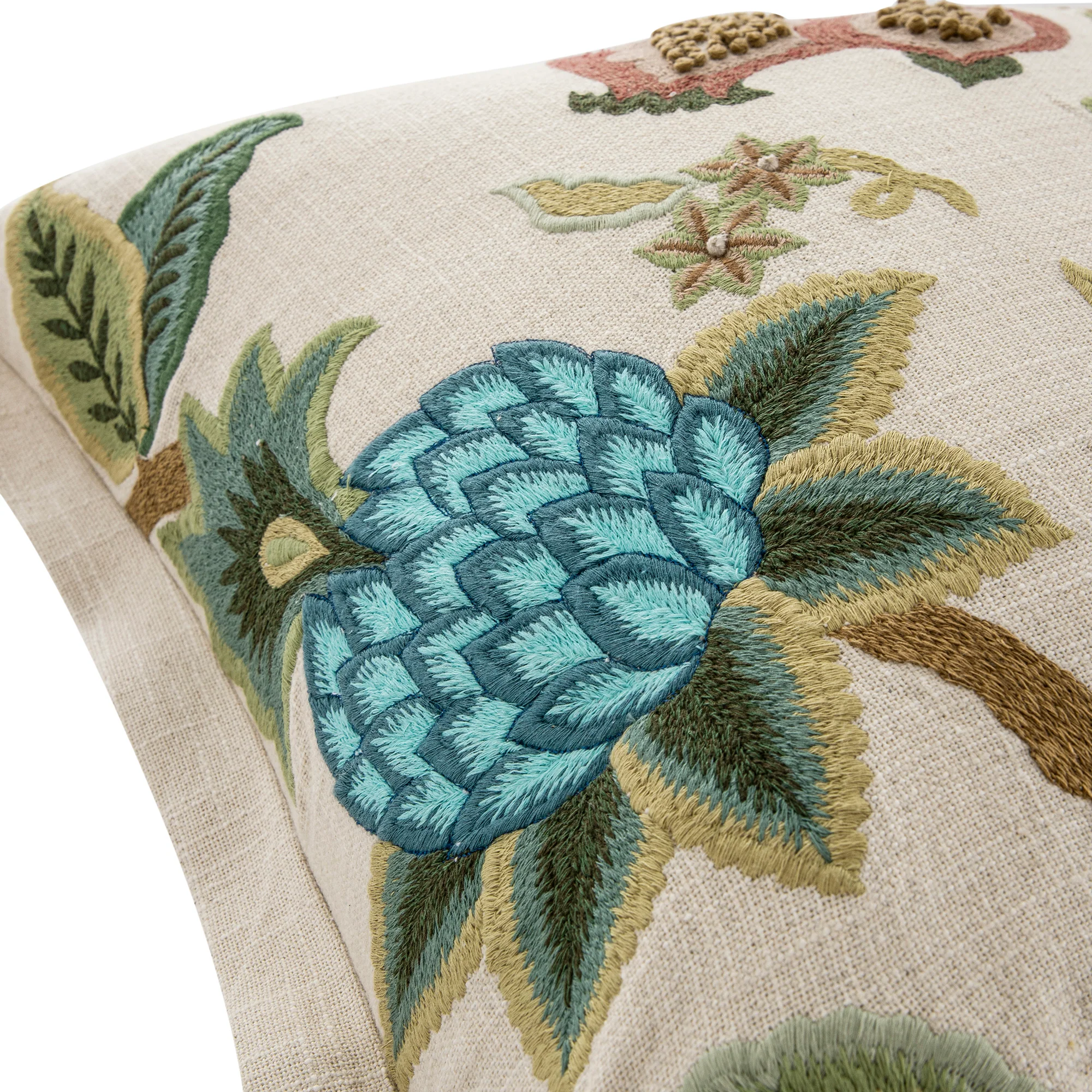Flora & Fauna Hand Embroidered Jacobean Pomegranate Cushion - Image 2