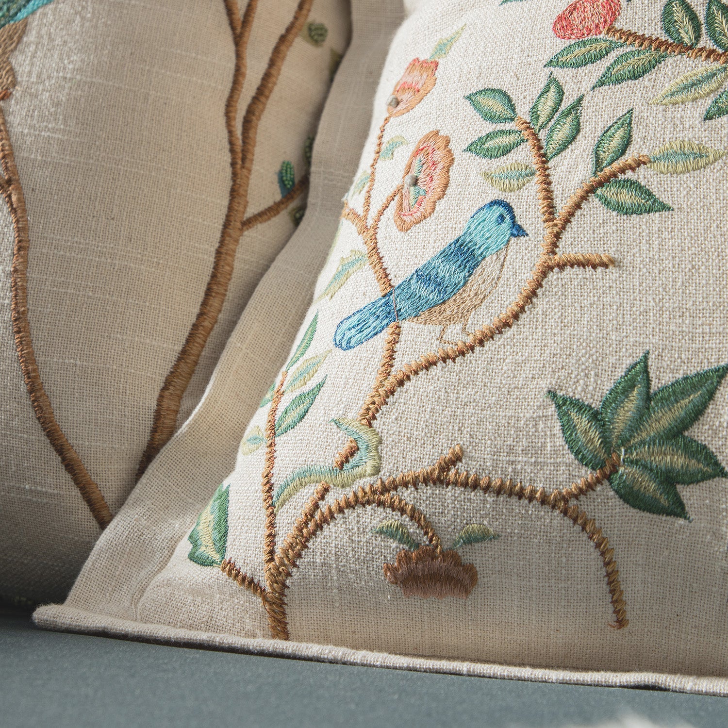 Flora & Fauna Hand Embroidered Tree Of Life Cushion - Image 4