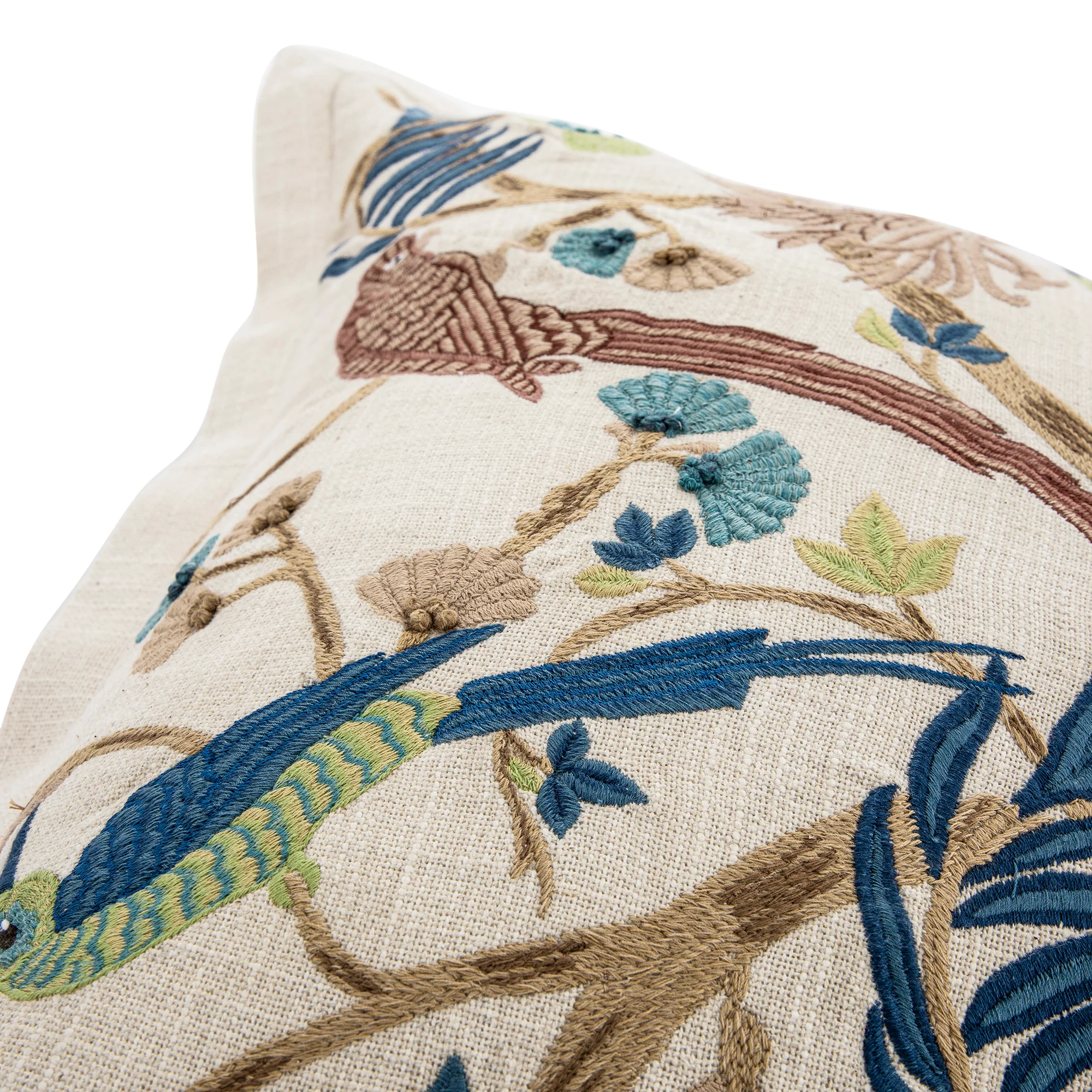 Flora & Fauna Hand Embroidered Tropical Bird Garden Cushion - Image 2
