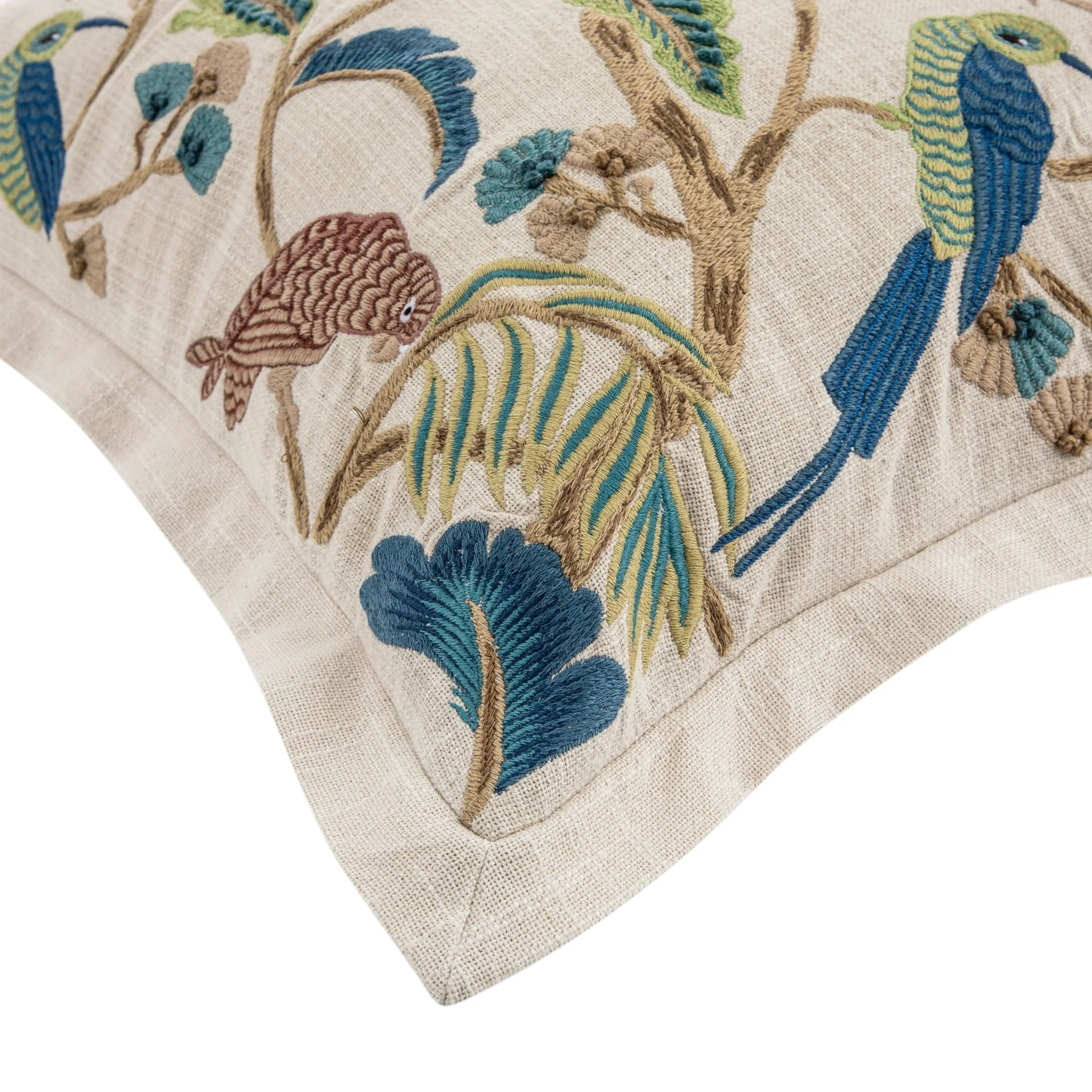 Flora & Fauna Hand Embroidered Tropical Bird Garden Cushion - Image 4