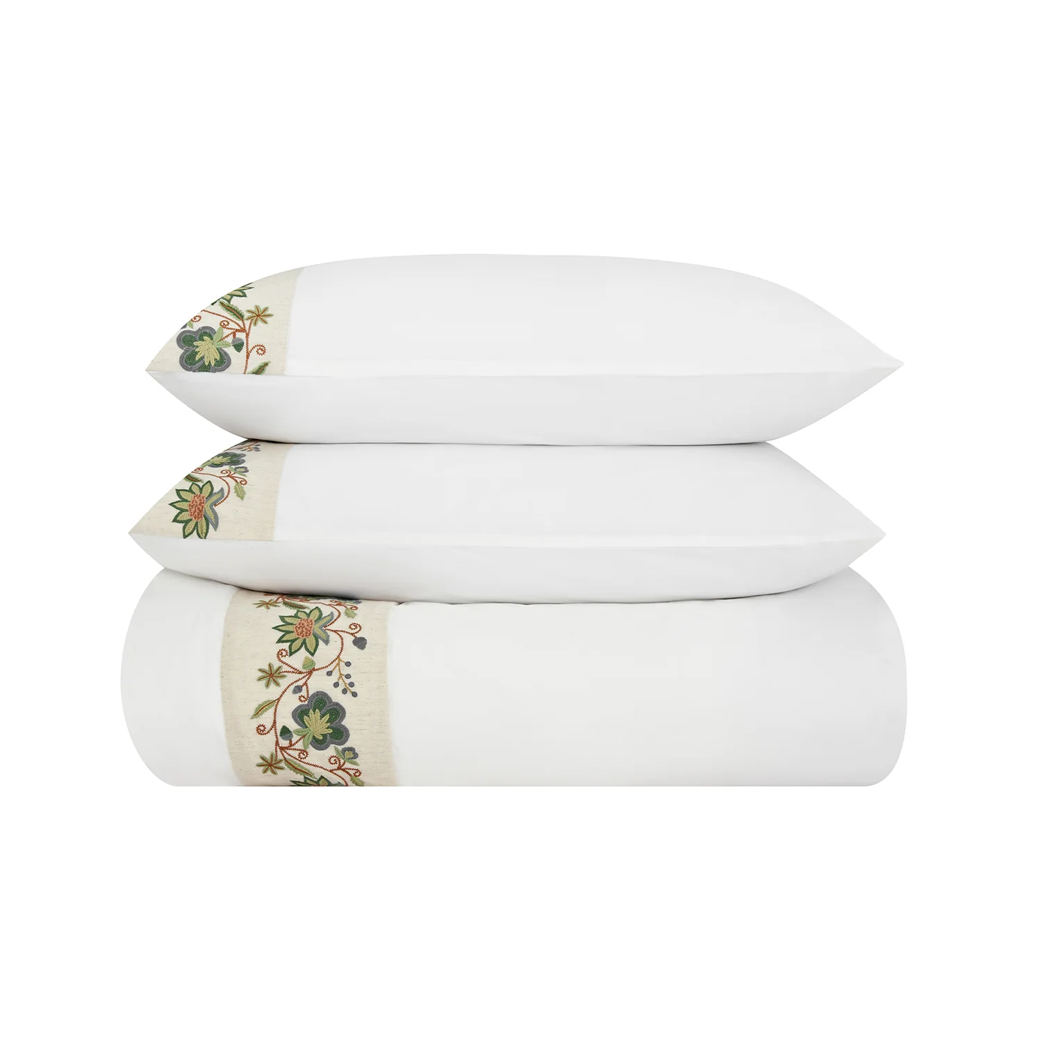 Flora & Fauna White Jacobean Floral Embroidered 300 Thread Count Cotton Percale Duvet Set - Image 2