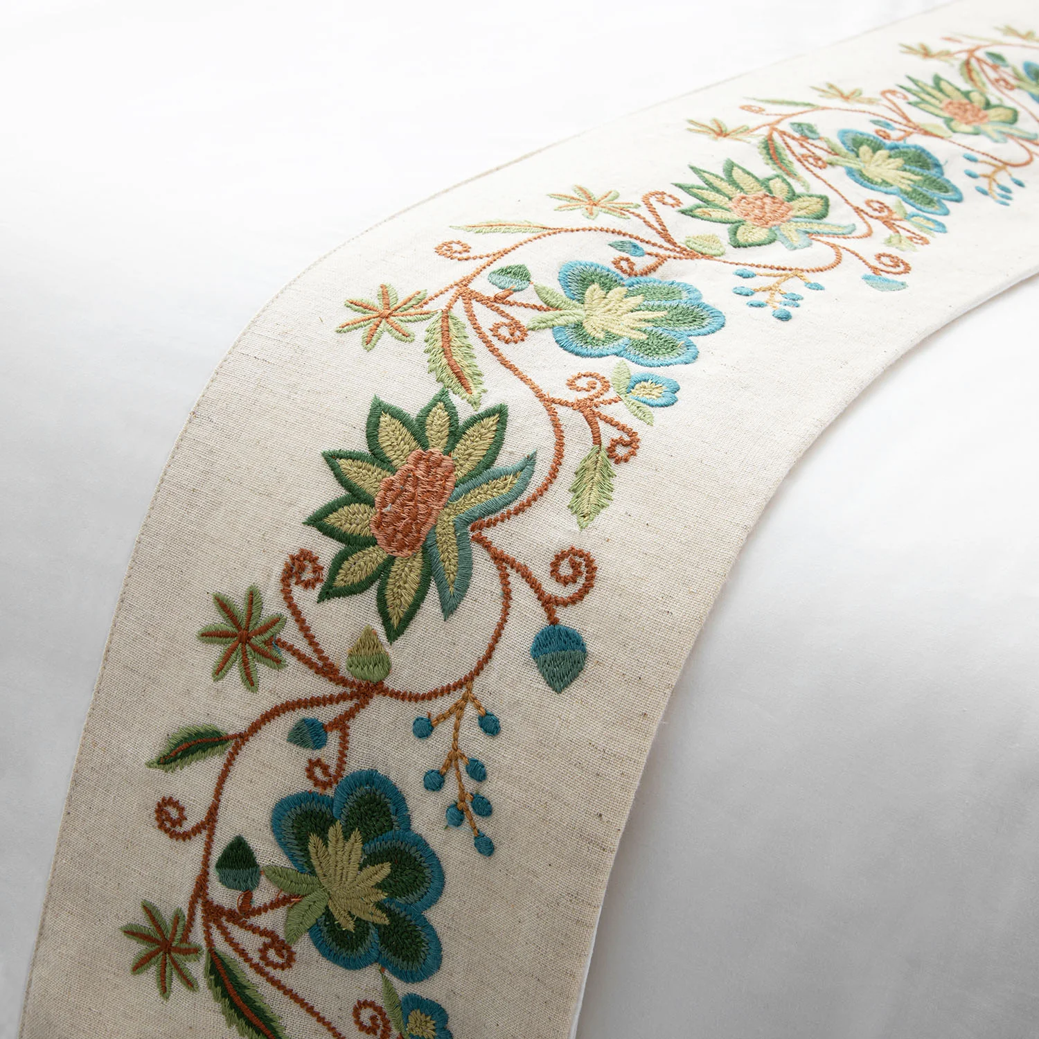 Flora & Fauna White Jacobean Floral Embroidered 300 Thread Count Cotton Percale Duvet Set - Image 4