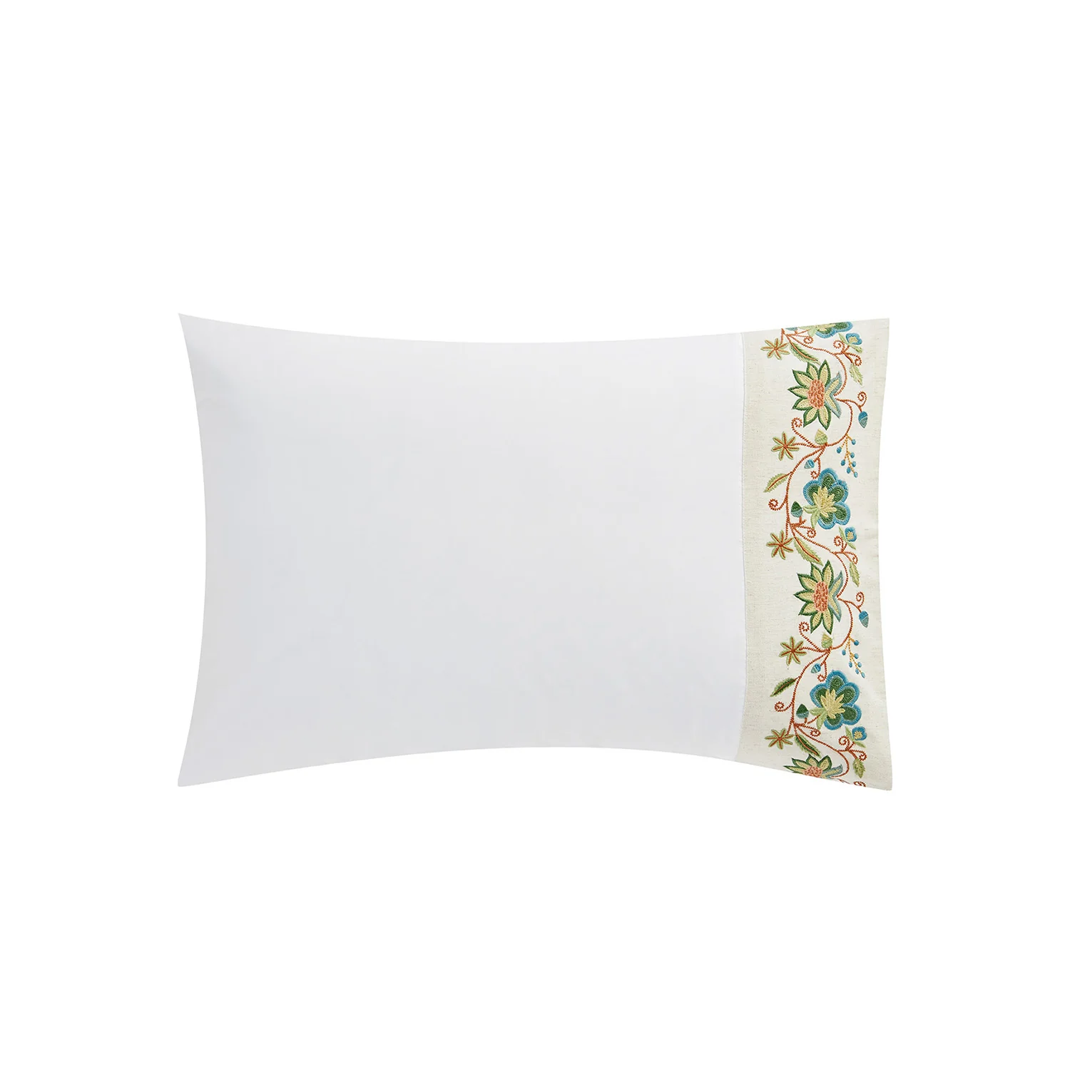 Flora & Fauna White Jacobean Floral Embroidered 300 Thread Count Cotton Percale Regular Pillowcases - Pair - Image 2