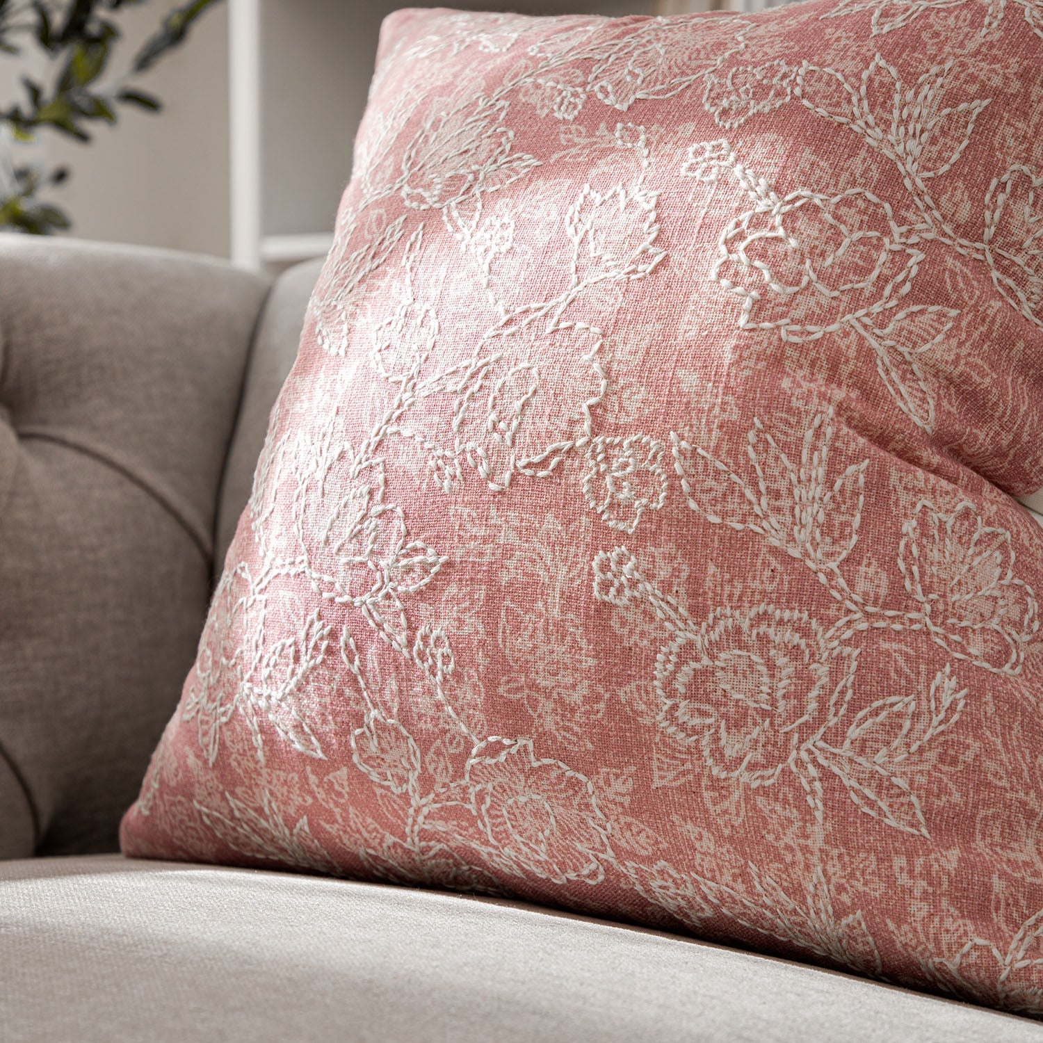 Florence Blossom Printed & Embroidered Cushion - Image 4