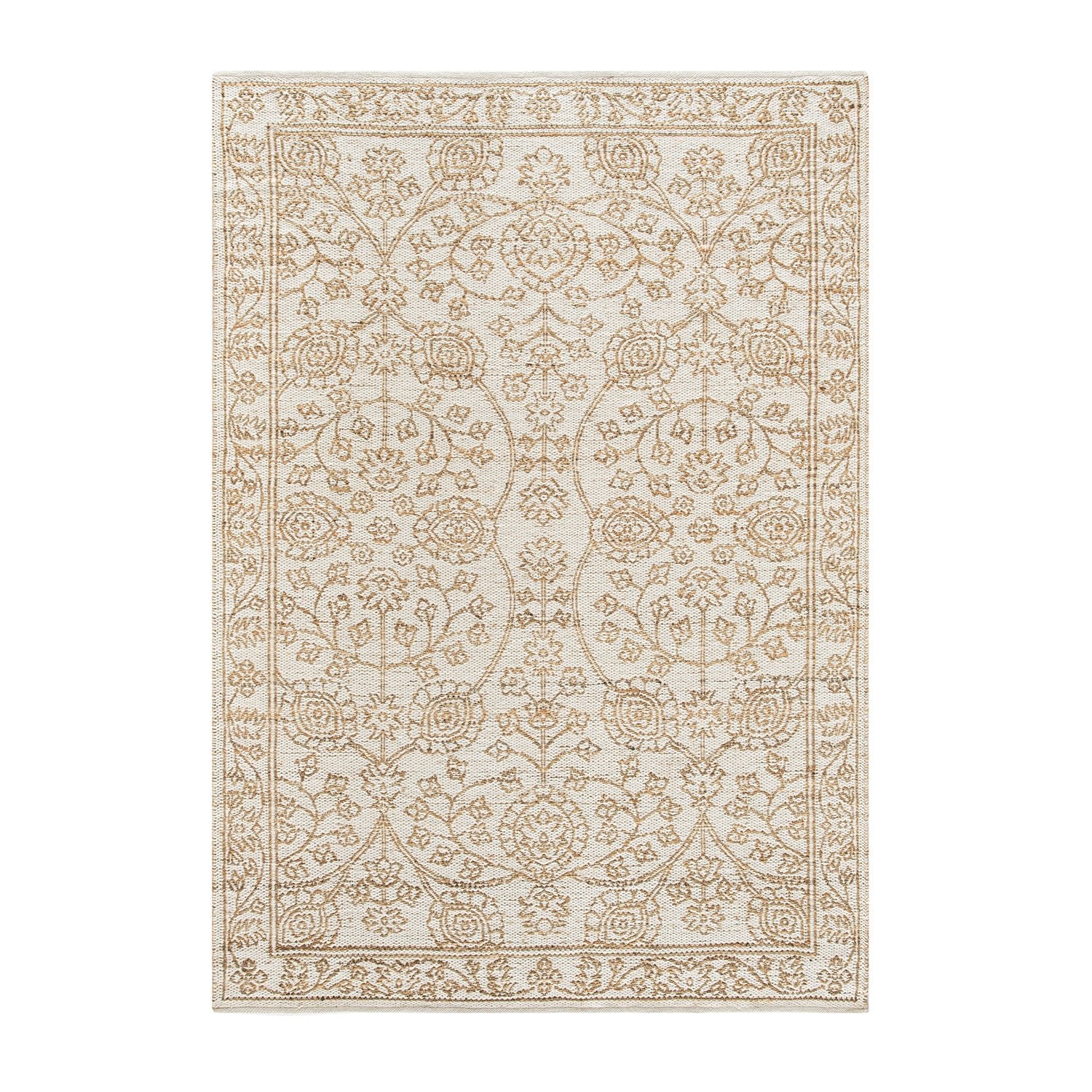 Florie Reversible Jute & Ivory White Wool Floral Jacquard Handwoven Rug