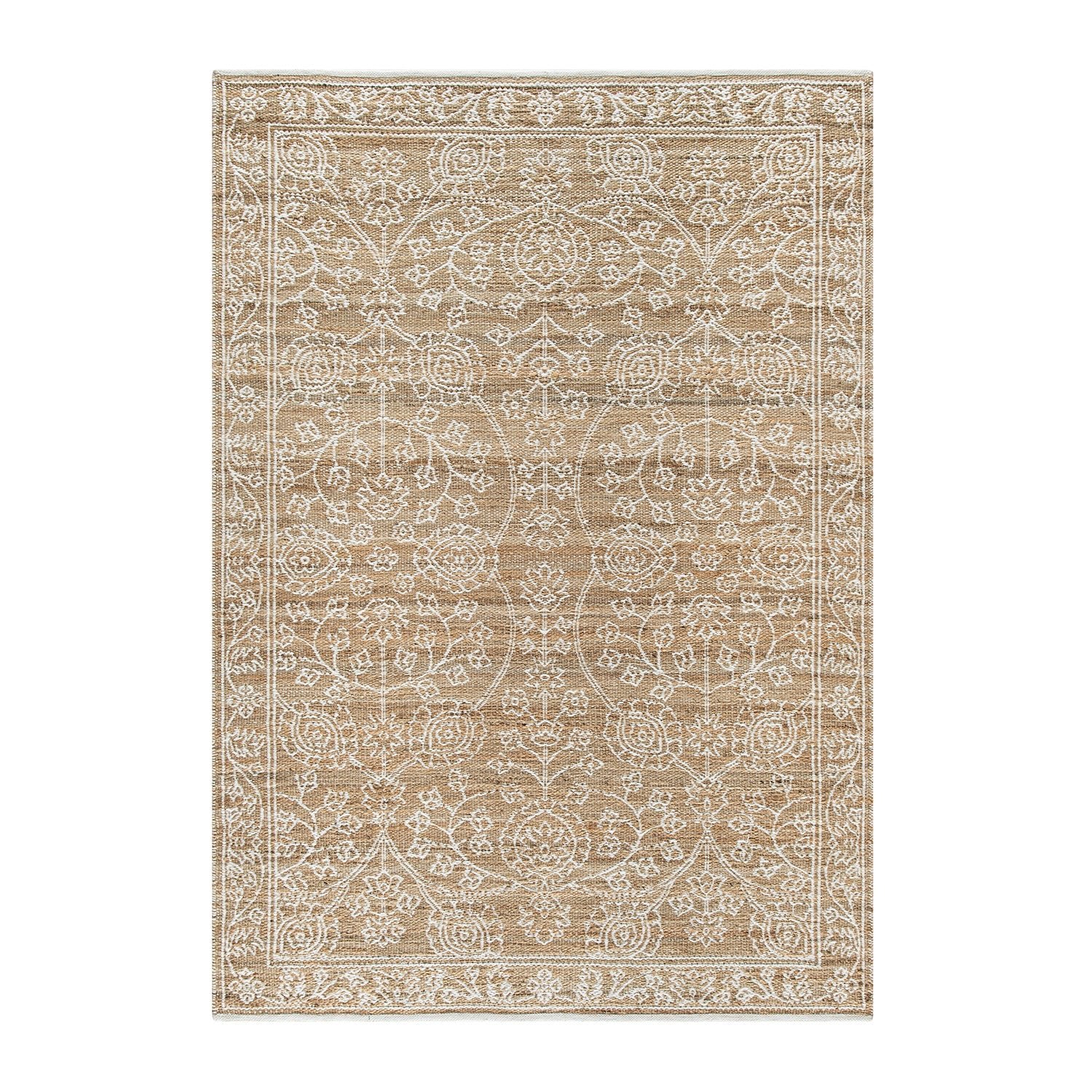 Florie Reversible Jute & Ivory White Wool Floral Jacquard Handwoven Rug - Image 2