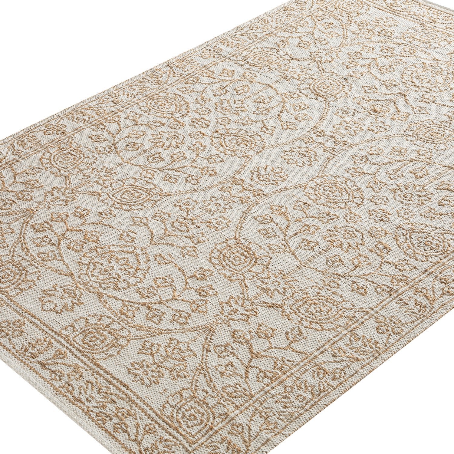 Florie Reversible Jute & Ivory White Wool Floral Jacquard Handwoven Rug - Image 4