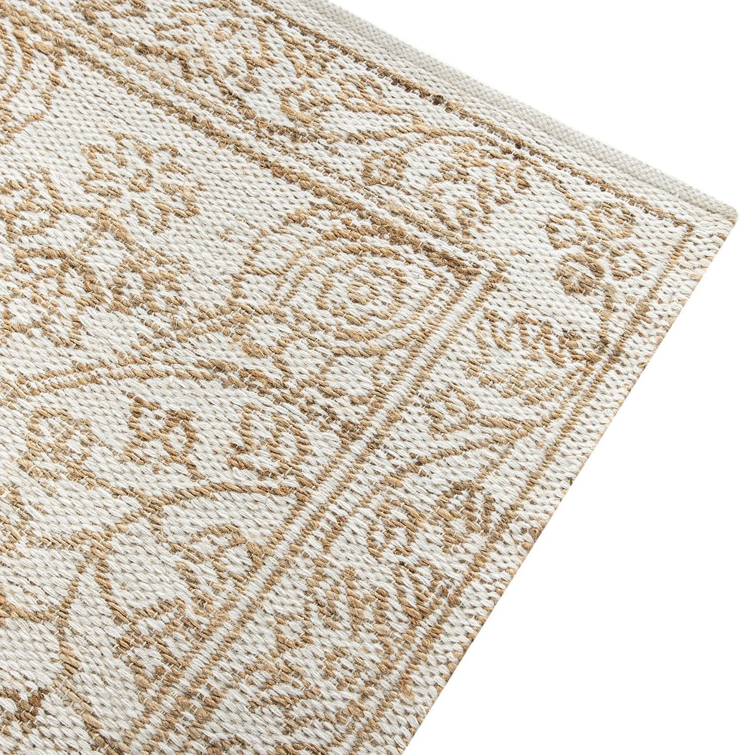 Florie Reversible Jute & Ivory White Wool Floral Jacquard Handwoven Rug - Image 5