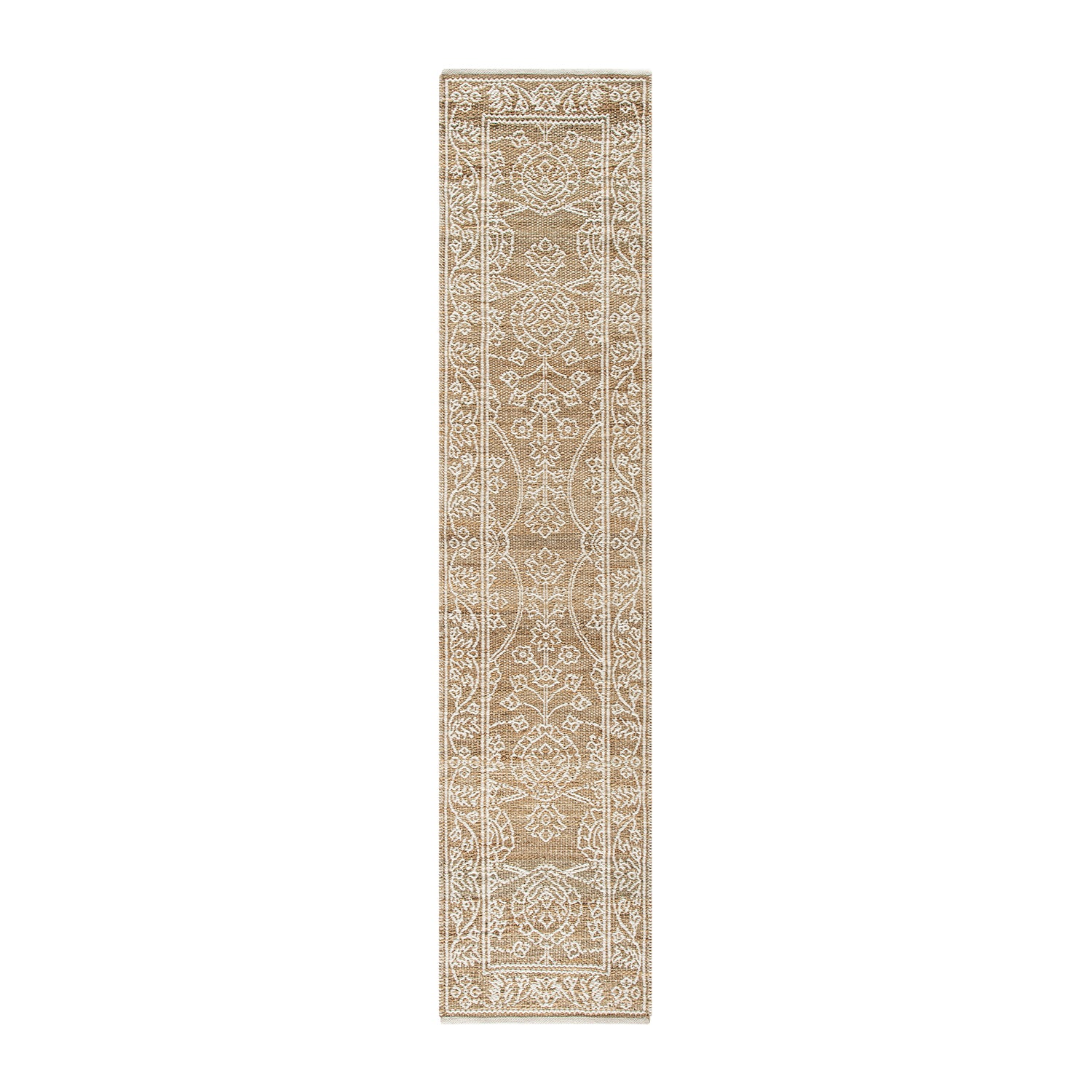 Florie Reversible Jute & Ivory White Wool Floral Jacquard Handwoven Runner - Image 2
