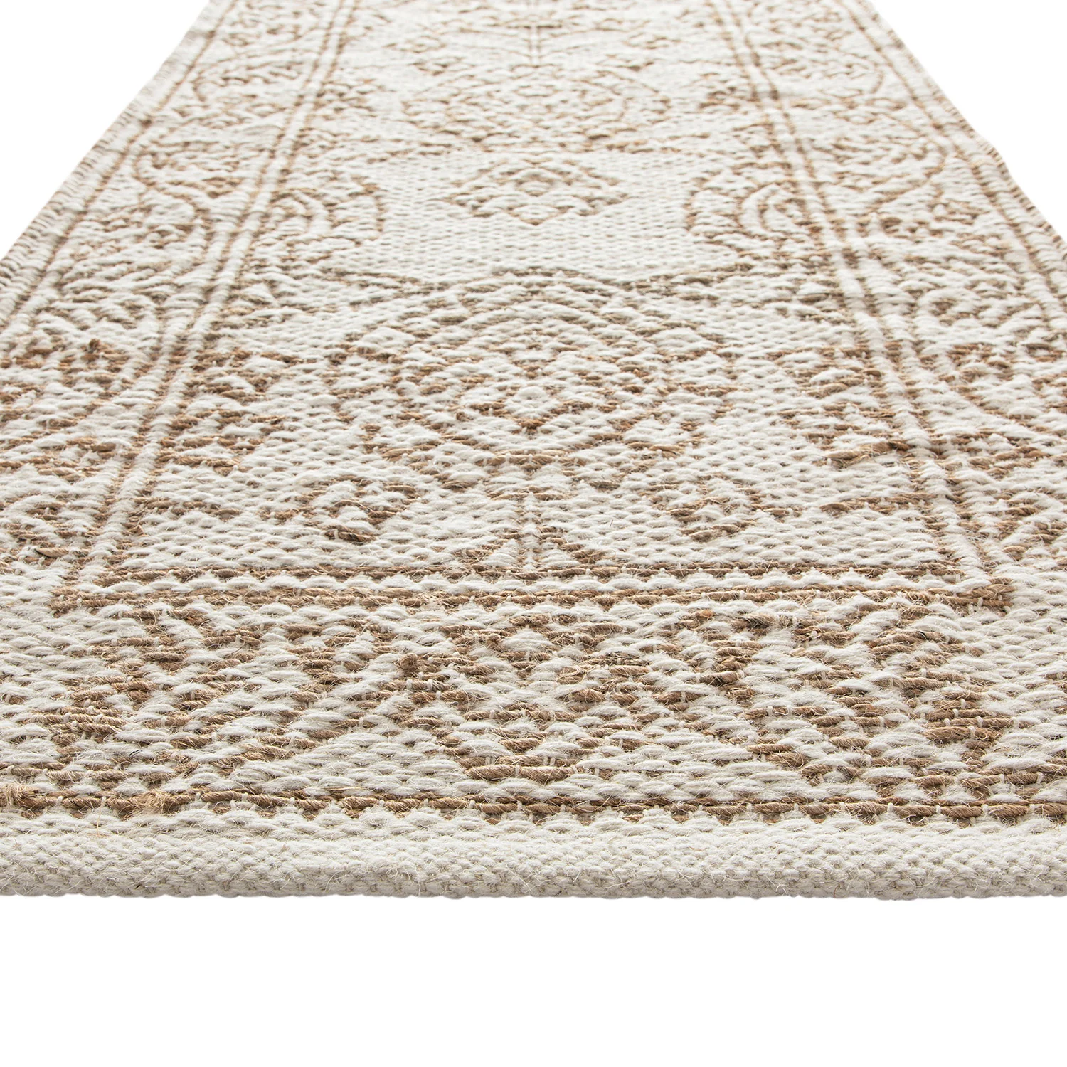 Florie Reversible Jute & Ivory White Wool Floral Jacquard Handwoven Runner - Image 4