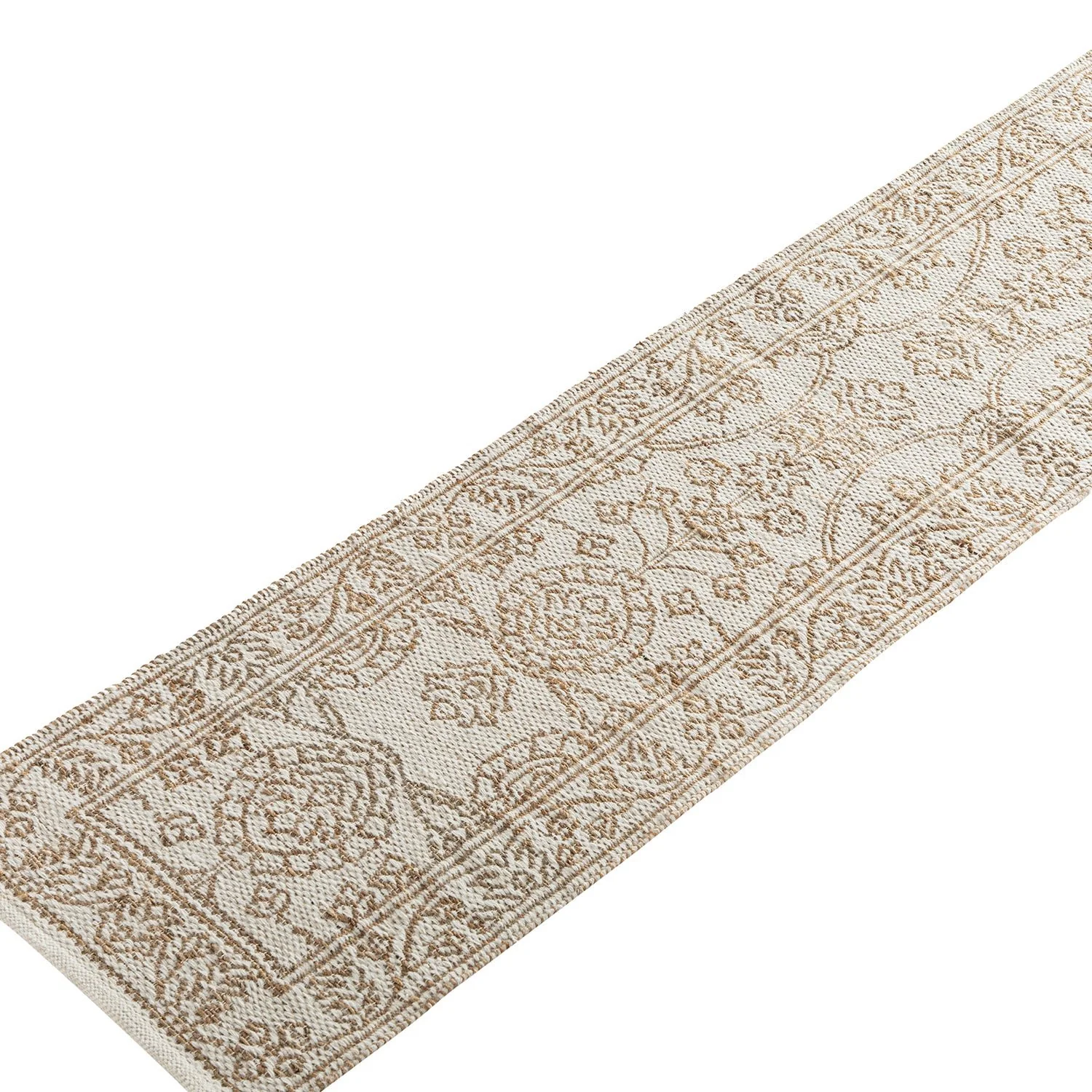 Florie Reversible Jute & Ivory White Wool Floral Jacquard Handwoven Runner - Image 7
