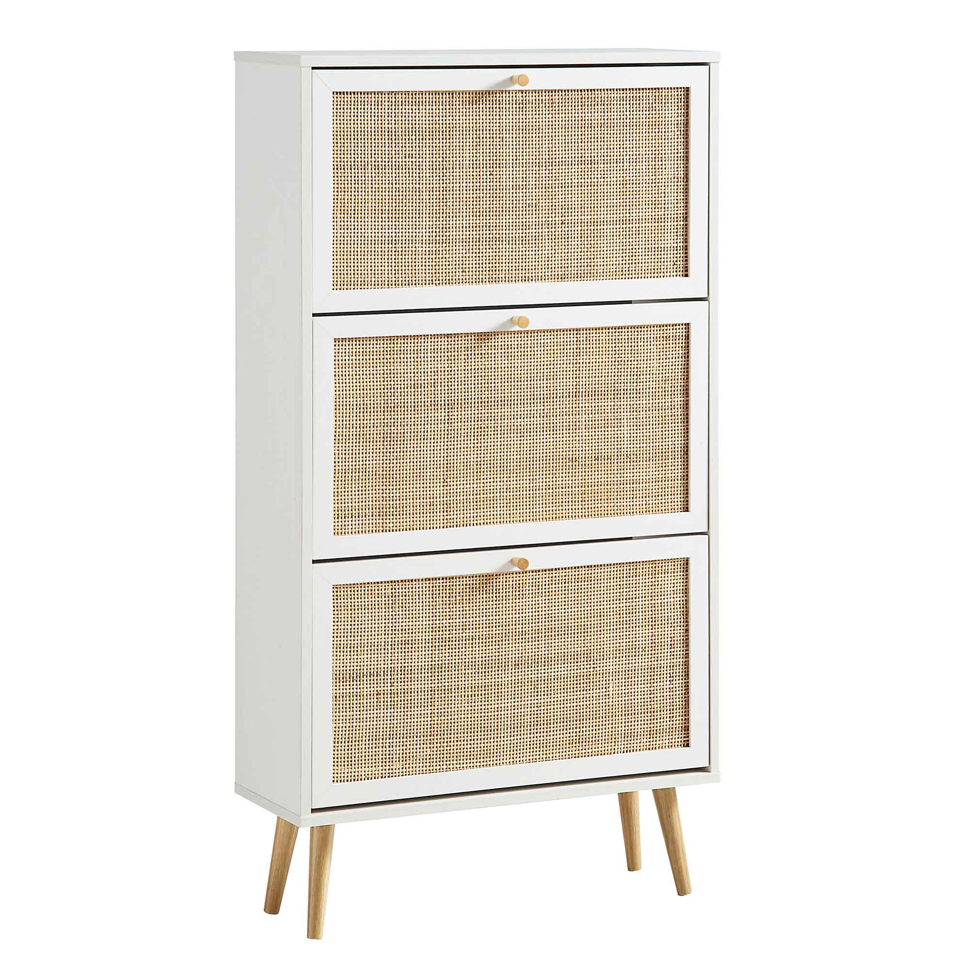 Frances Rattan 3 Tier Shoe Storage Cabinet, White - Image 4