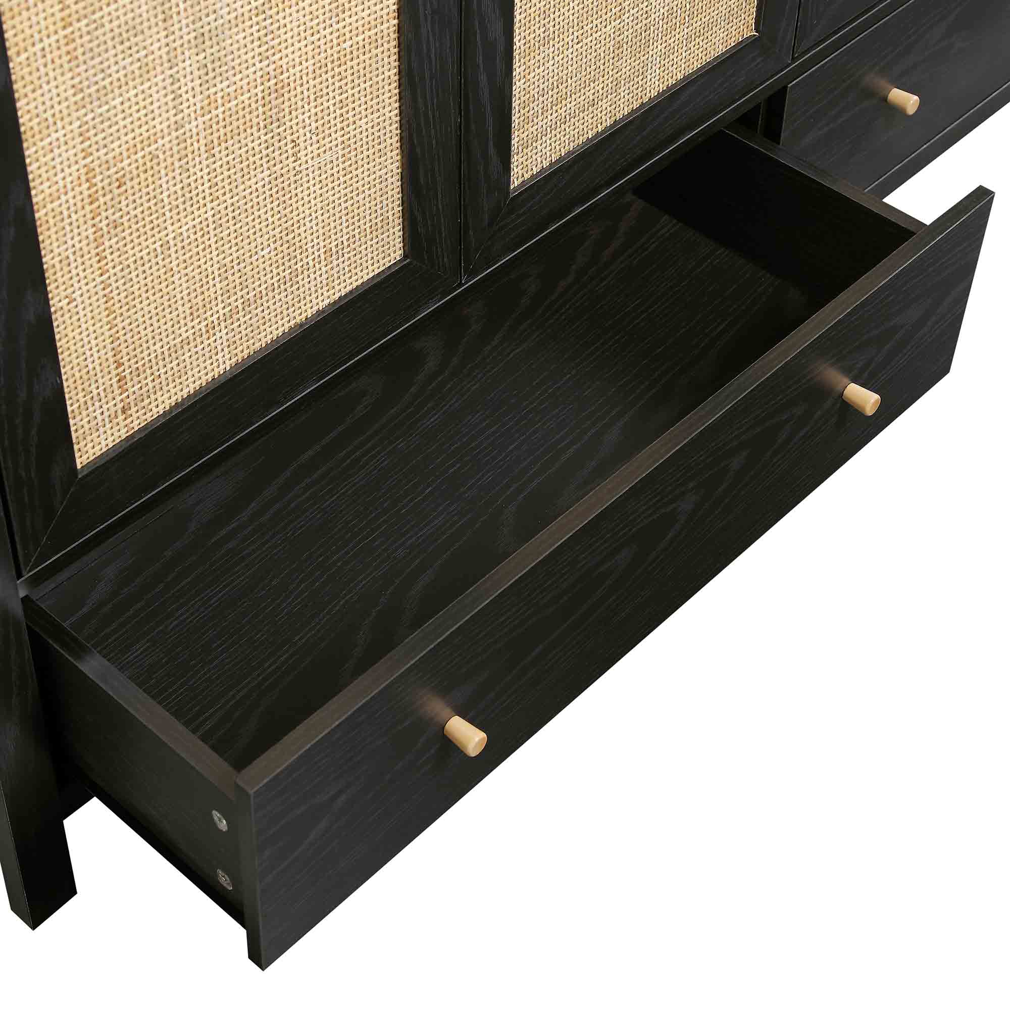Frances Rattan 4-Door Wardrobe with 2 Drawers, Black - Image 12