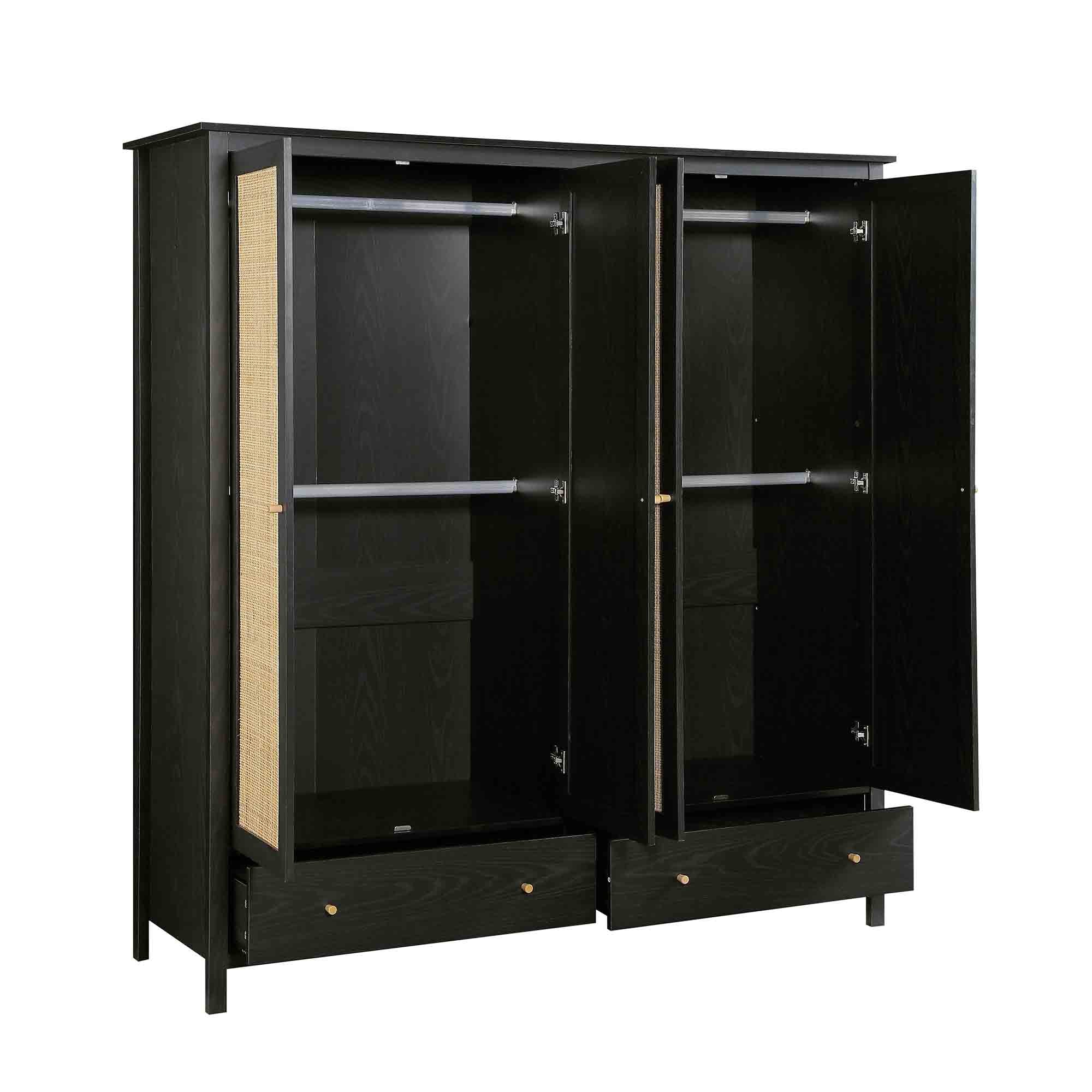 Frances Rattan 4-Door Wardrobe with 2 Drawers, Black - Image 7